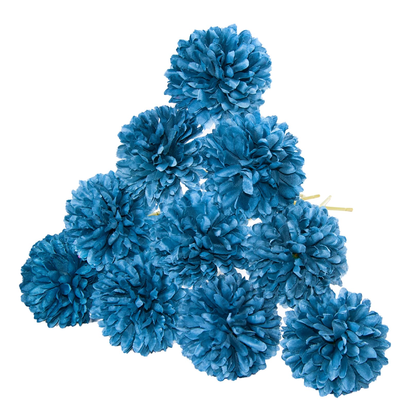 Ruaniao Blue Fake Chrysanthemum Flowers for Craft, 10 Pcs Faux Mum Flowers Silk Chrysanthemum with Glue for Vase, Home Kitchen, Wedding Party 10.6