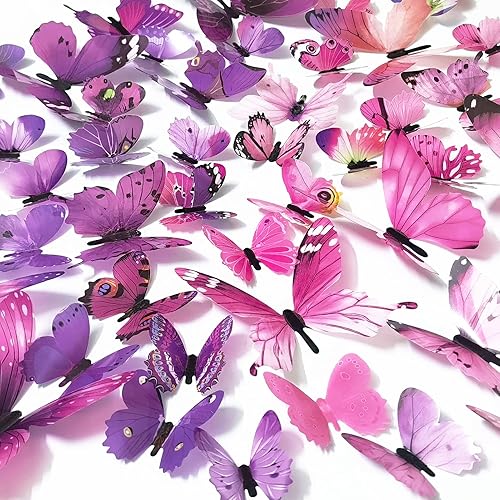 Ewong 72 calcomanías de pared de mariposas 3D para decoración de pared, decoración removible para el hogar, dormitorio de niños, niñas, baño,