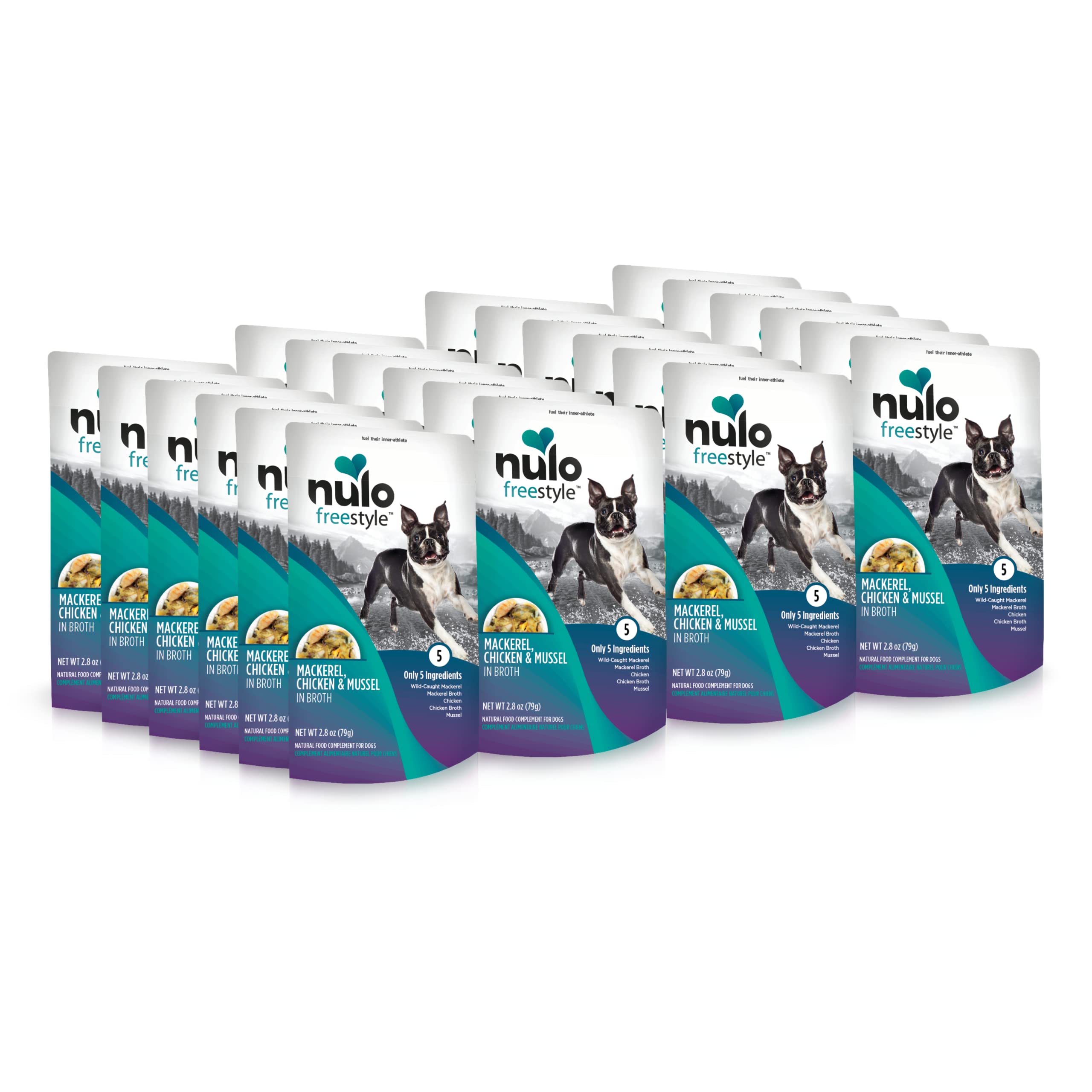 Nulo Freestyle Mackerel, Chicken, &amp; Mussel in Broth Real Meat Dog Food Topper, 2.8 Ounce (Pack of 24)