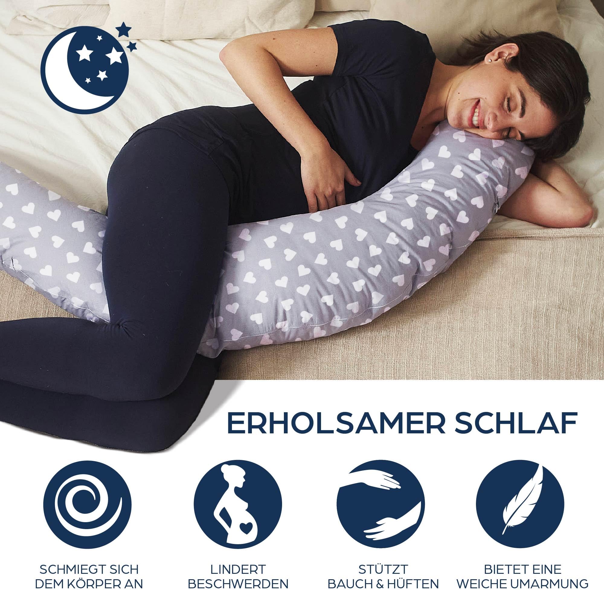 Niimo® XXL+ Seitenschläferkissen & Schwangerschaftskissen – 3-in-1 Stillkissen mit Extra-Kissen als Baby-Nest, 100% Baumwolle, Waschbar, Ergonomisch, Lagerungskissen Erwachsene (200 x 70 cm)