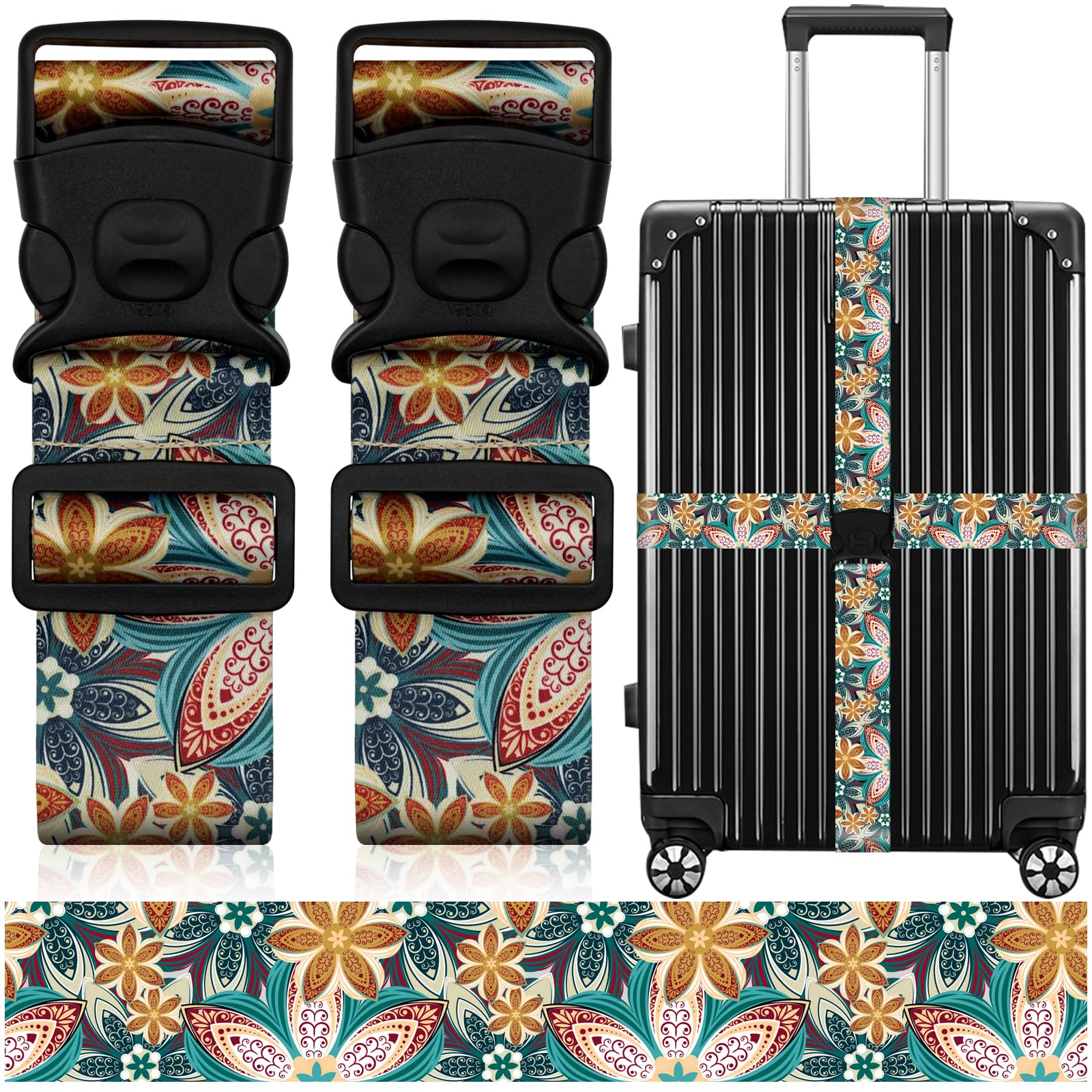 2 Pack Luggage Straps for Suitcases, Adjustable Travel Belt with Double Lock and Quick Release Buckle, Heavy Duty Nylon Bag Packing Strap, Unique