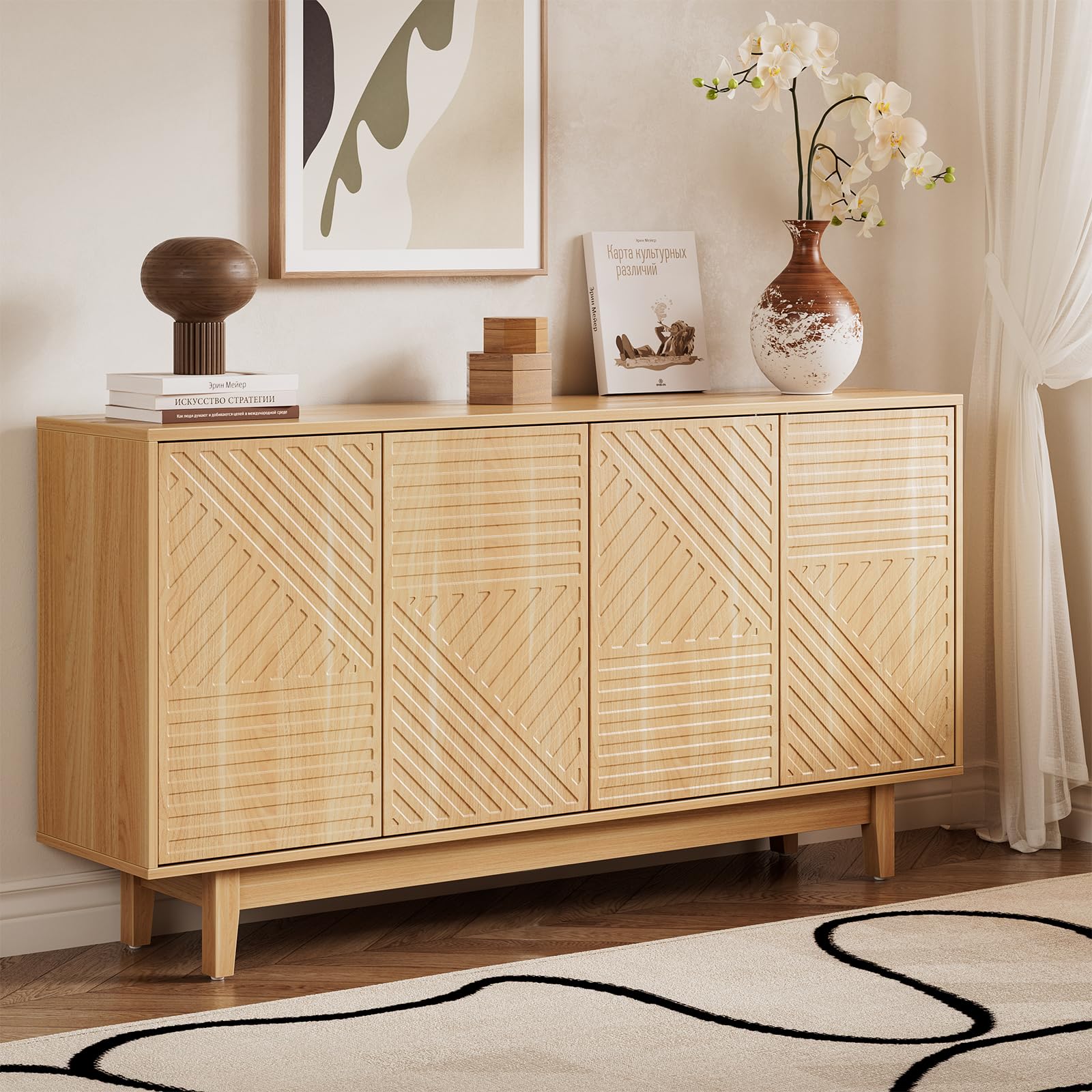 Amazon.com - Fluted Sideboard Buffet Cabinet with Storage, Modern