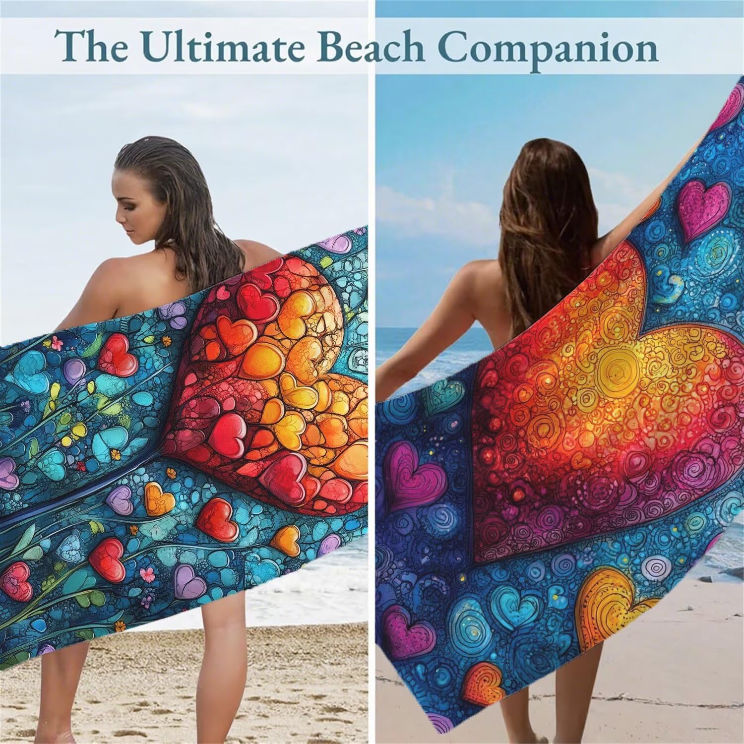 Couleur Serviette de Plage 100x200cm Lot de 2, Amour Serviette Microfibre Ultra Absorbantes Séchage Rapide Anti Sable Léger Transport Compacte Drap de Plage pour Piscine Voyages Femme et Homme, Model6