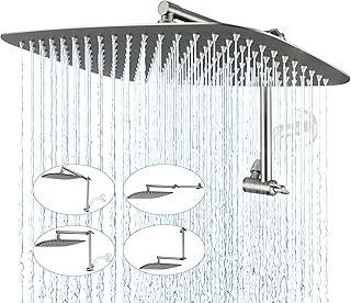G-Promise All Metal 16 inch Rain Shower Head with 16 Inch Adjustable Extension Arm, High Pressure Rainfall Showerhead, Luxury Modern Look Rectangular Large Waterfall (Brushed Nickel)