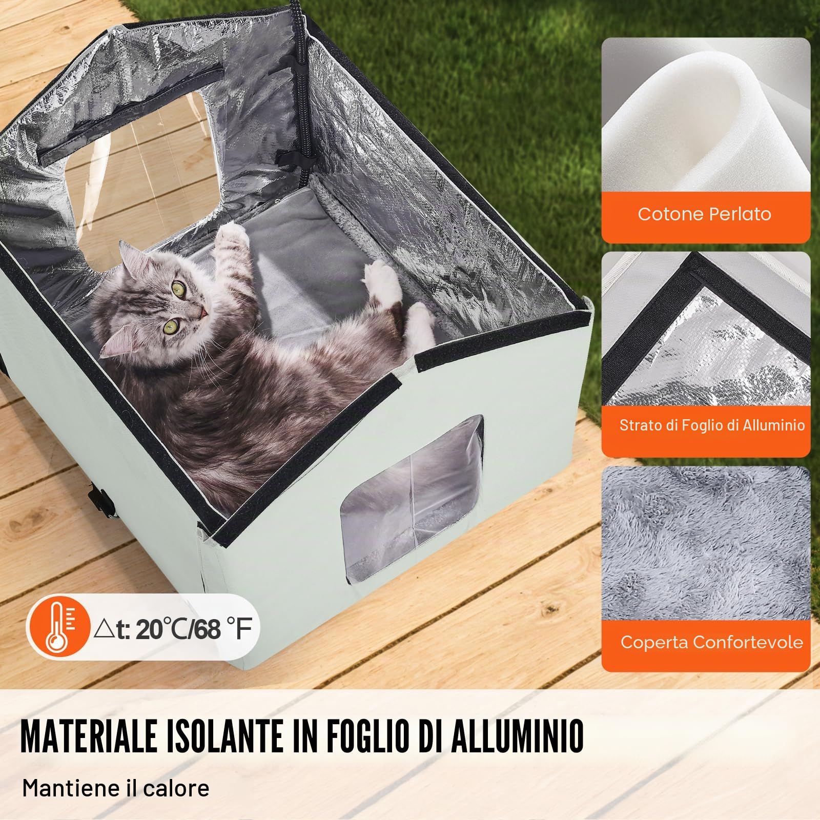VEVOR Cuccia per gatti riscaldata, per esterni con temperatura regolabile e timer, per gatti pieghevole in tessuto Oxford 600D con cuscino riscaldato per l'inverno