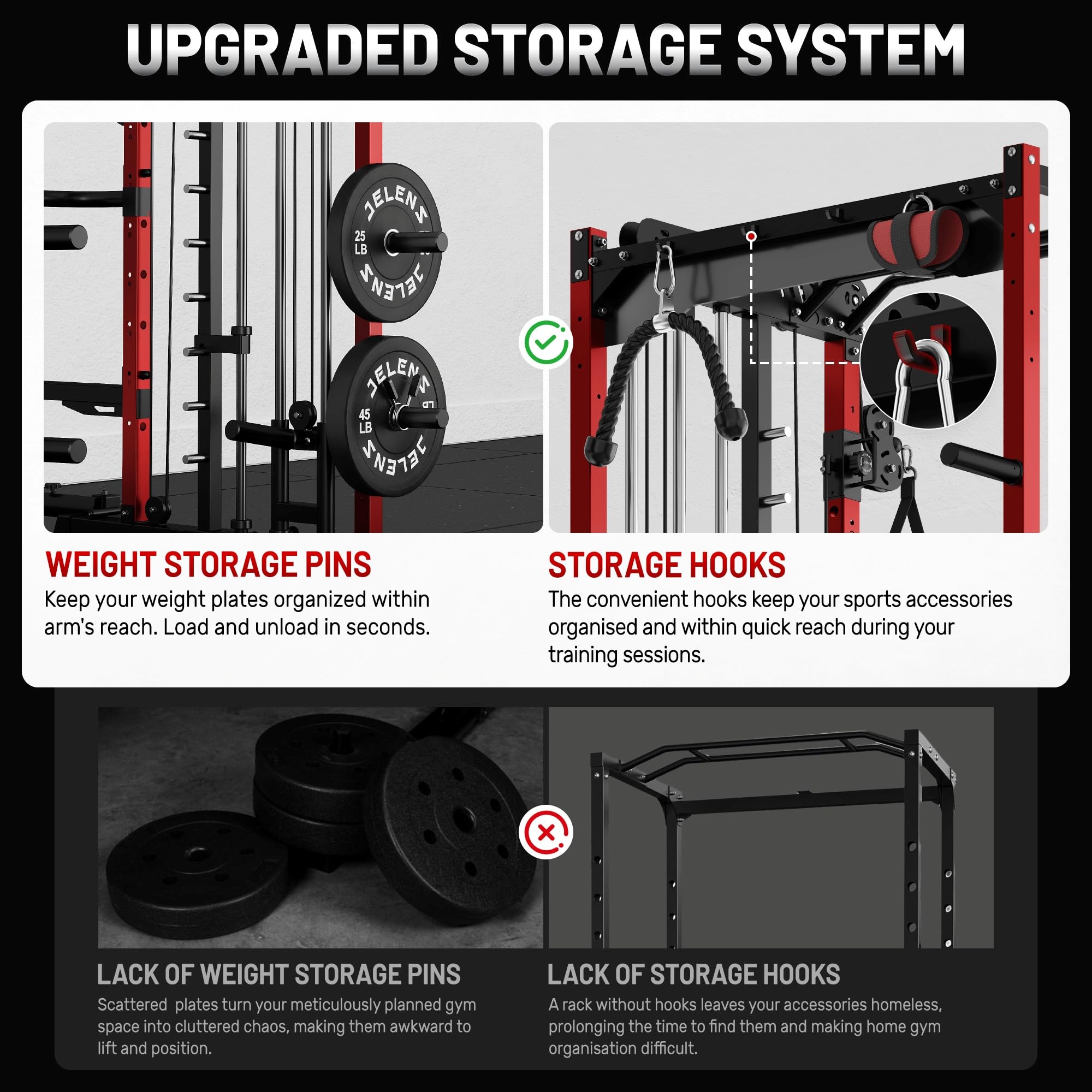 Smith Machine for Home Gym, Multi-Function M12 Power Cage with Cable Crossover System, Squat Rack with Smith Bar and More Attachment
