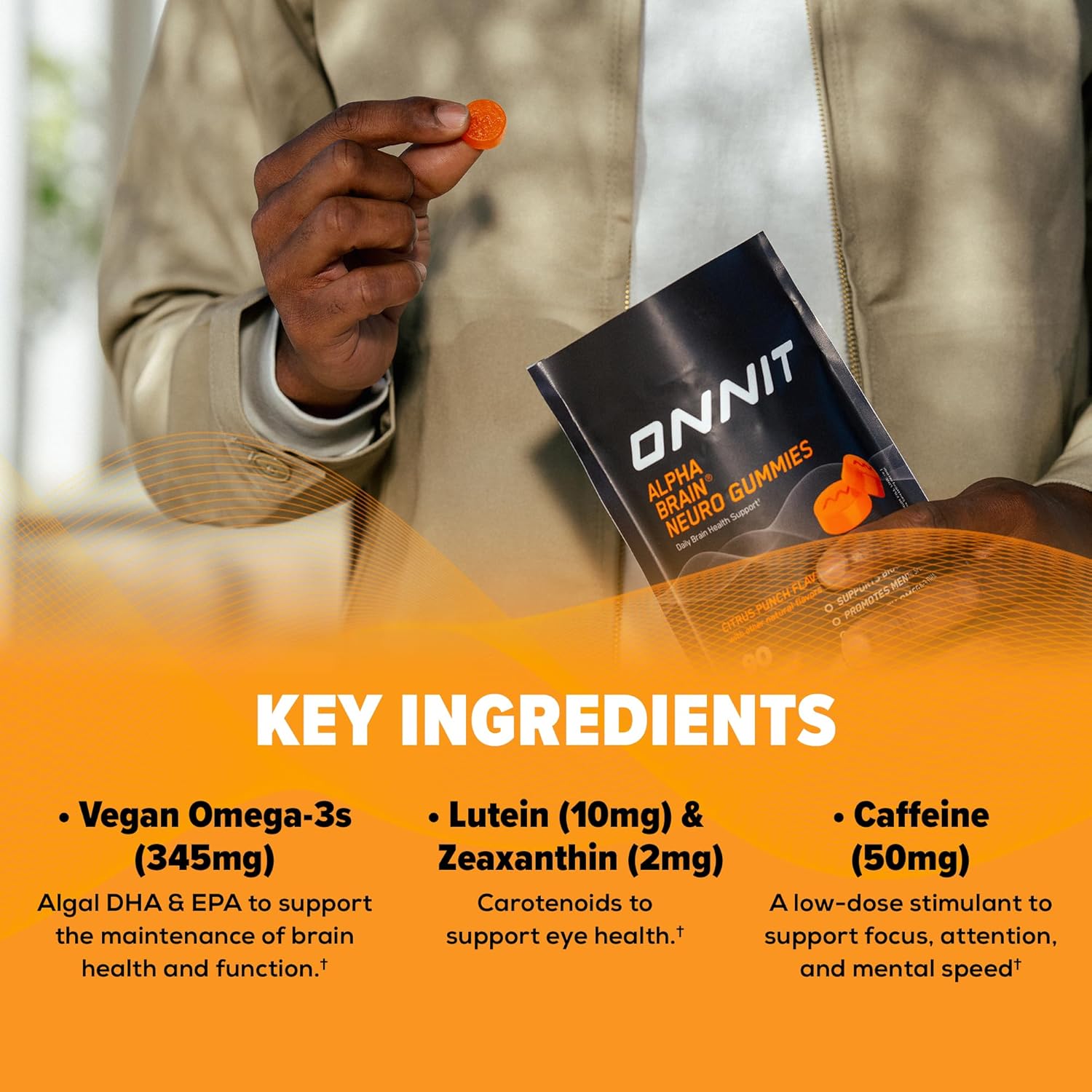 ONNIT Alpha Brain Neuro Focus Gummies, IGEN Non-GMO Tested Vegan Gummies with Omega-3s Lutein Zeaxanthin and Caffeine, Brain Eye and Focus Supplement for Men and Women, Citrus Punch, 90 Count - Image 10