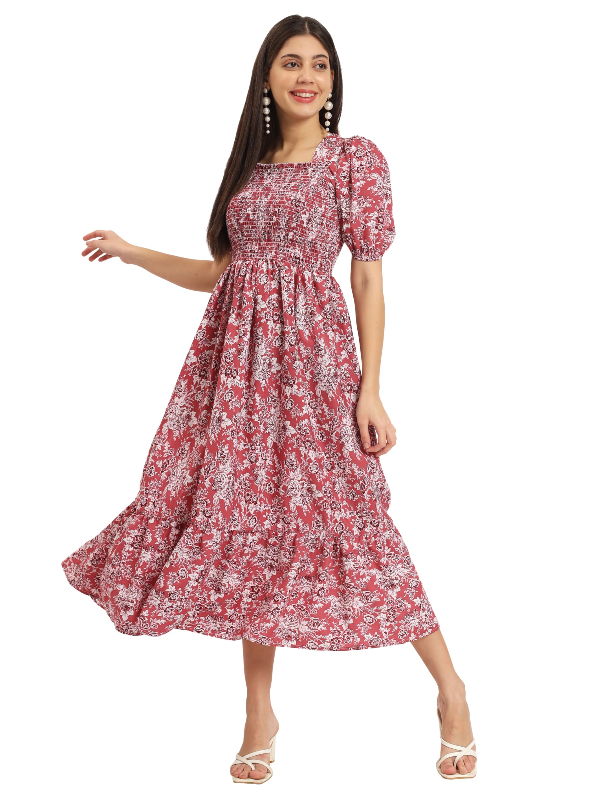 Kzully | Smocked A-Line Midi Dress - Elevate Your Style With Supreme Comfort Dark Pink