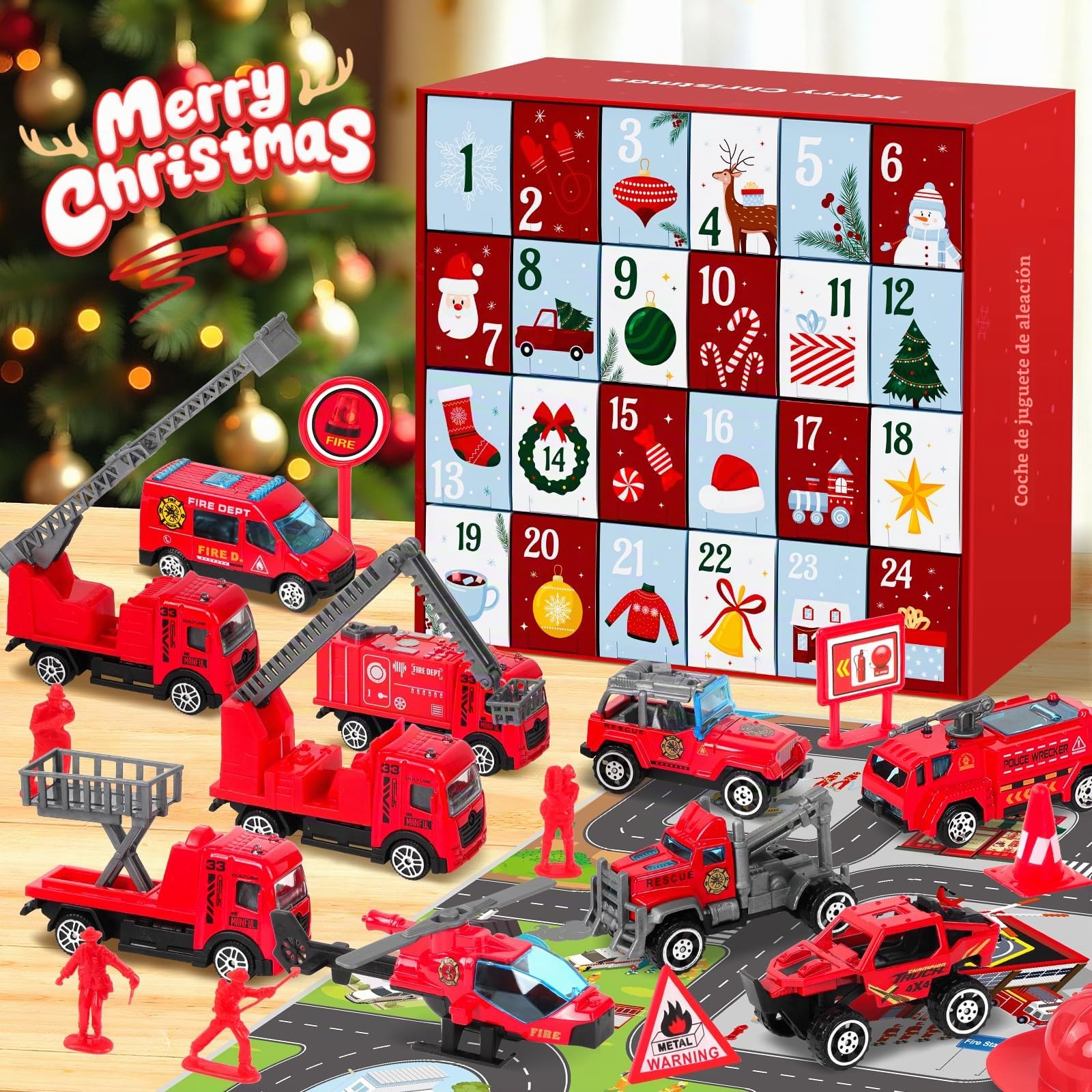 Calendario Adviento 2026 Niños,Calendário do Advento Cars,Christmas Advent 2026 Cars Coches Juguetes para niño 3 4 5 6 7 8 9 10 Años,Calendario Adviento Criança Juguetes Camión de Bomberos