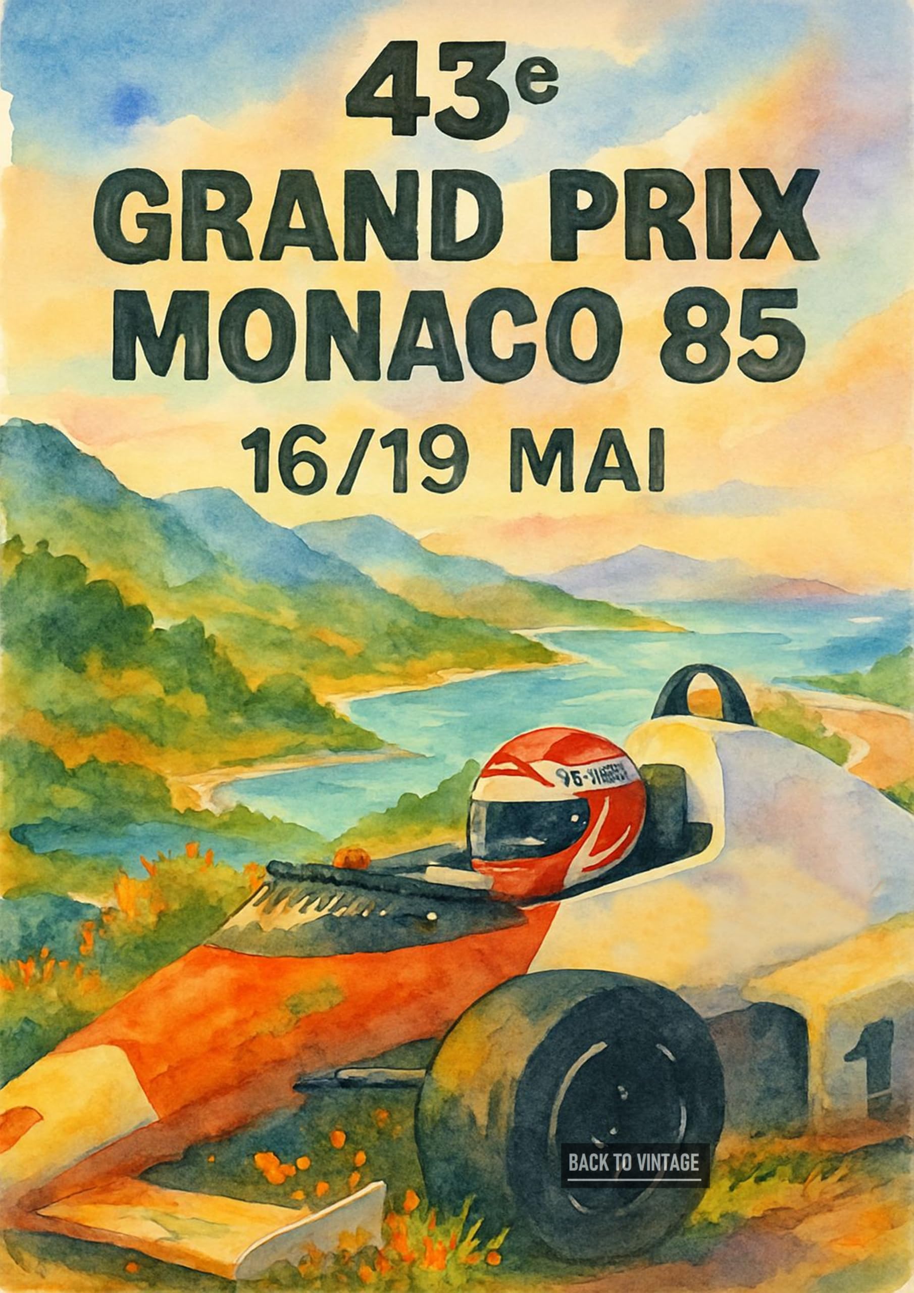 Monaco 1985 - Retro F1 Racing Poster A4 Wall Art Home Decor with Vintage Grand Prix Car Illustration for Classic Motorsport Enthusiasts