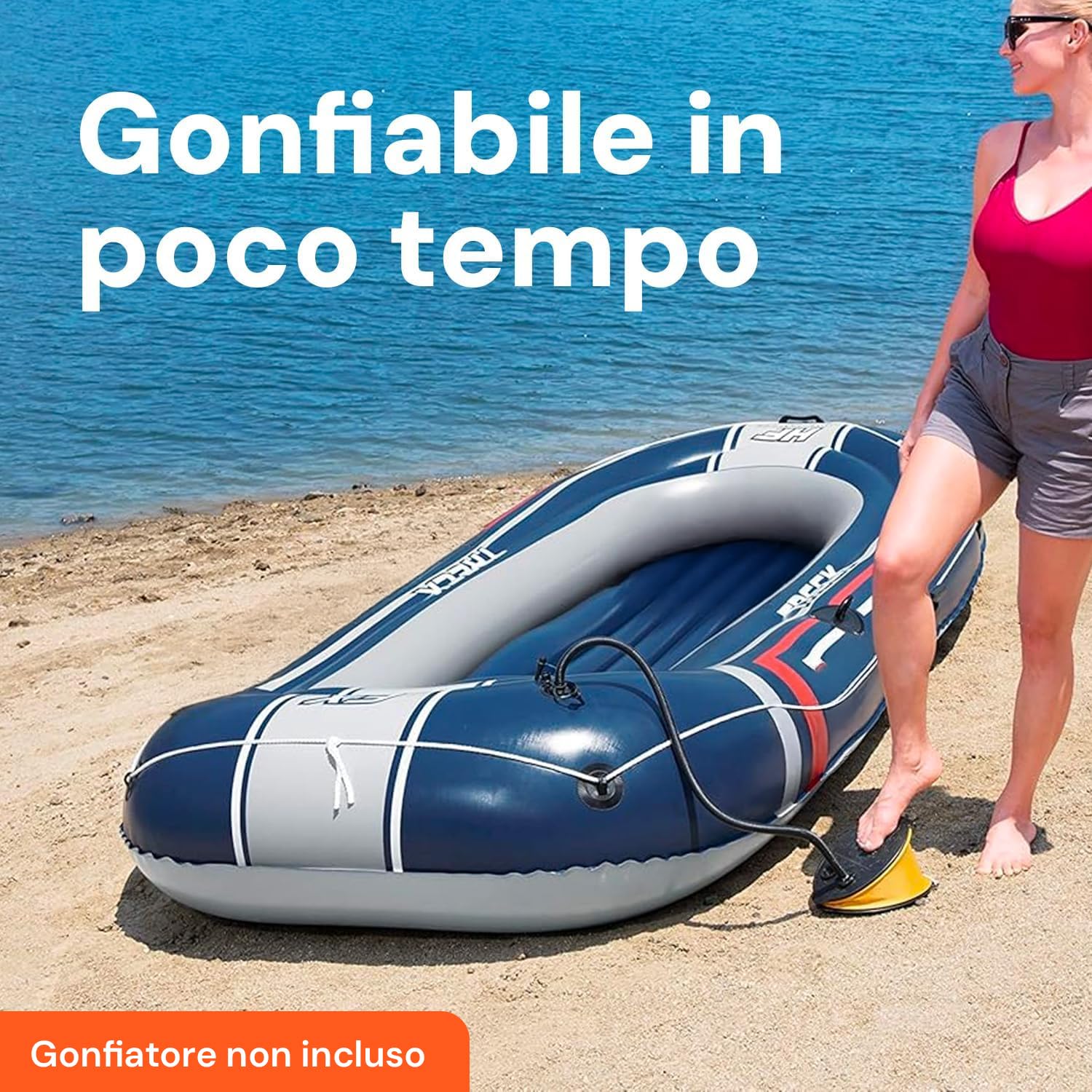 Canotto Gonfiabile per Due Persone 2,28x1,21 m - Ideale per Escursione, Relax e Divertimento in Fiumi, Laghi e Mare - Realizzato in Materiali Resistenti e Durevoli - Capacità di Carico 170kg