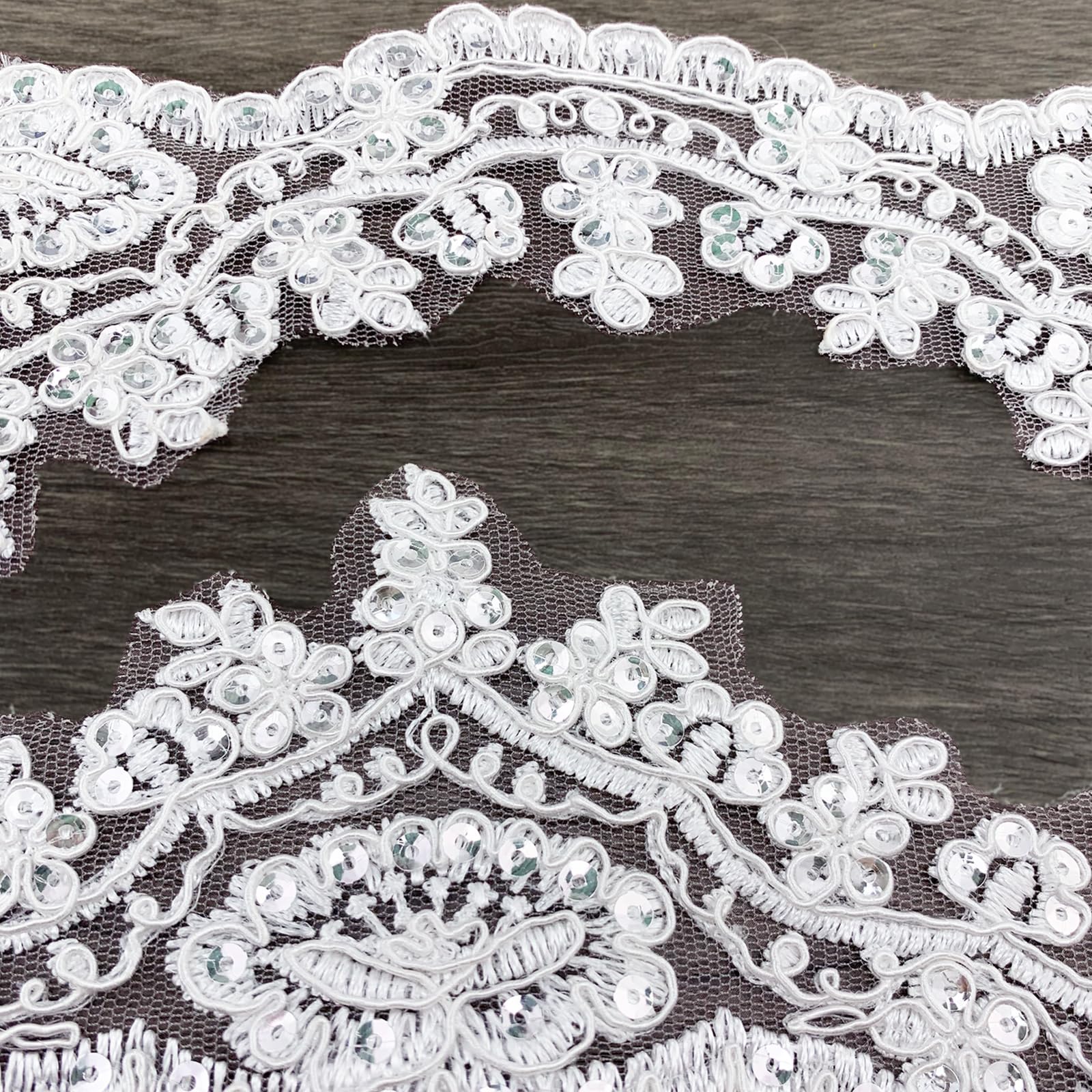 9,1 m Spitzenband mit Pailletten, 7,1 cm breit, Vintage-Blumen-Band, Spitzenband zum Nähen, Hochzeit, Brautkleid, Mieder, Heimdekoration, Basteln, DIY (White-Off -2)