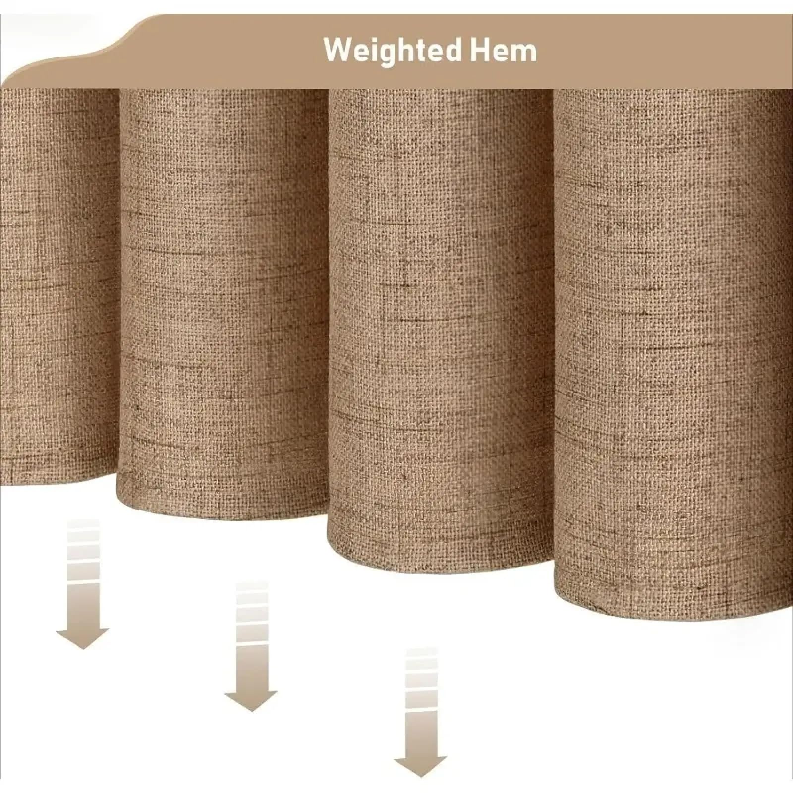 Großes, langes Duschvorhang-Set im braunen Leinenstil mit 12 robusten Haken – Duschvorhänge aus schwerem, hellbraunem Strukturstoff, 214 x 183 cm (B x H)