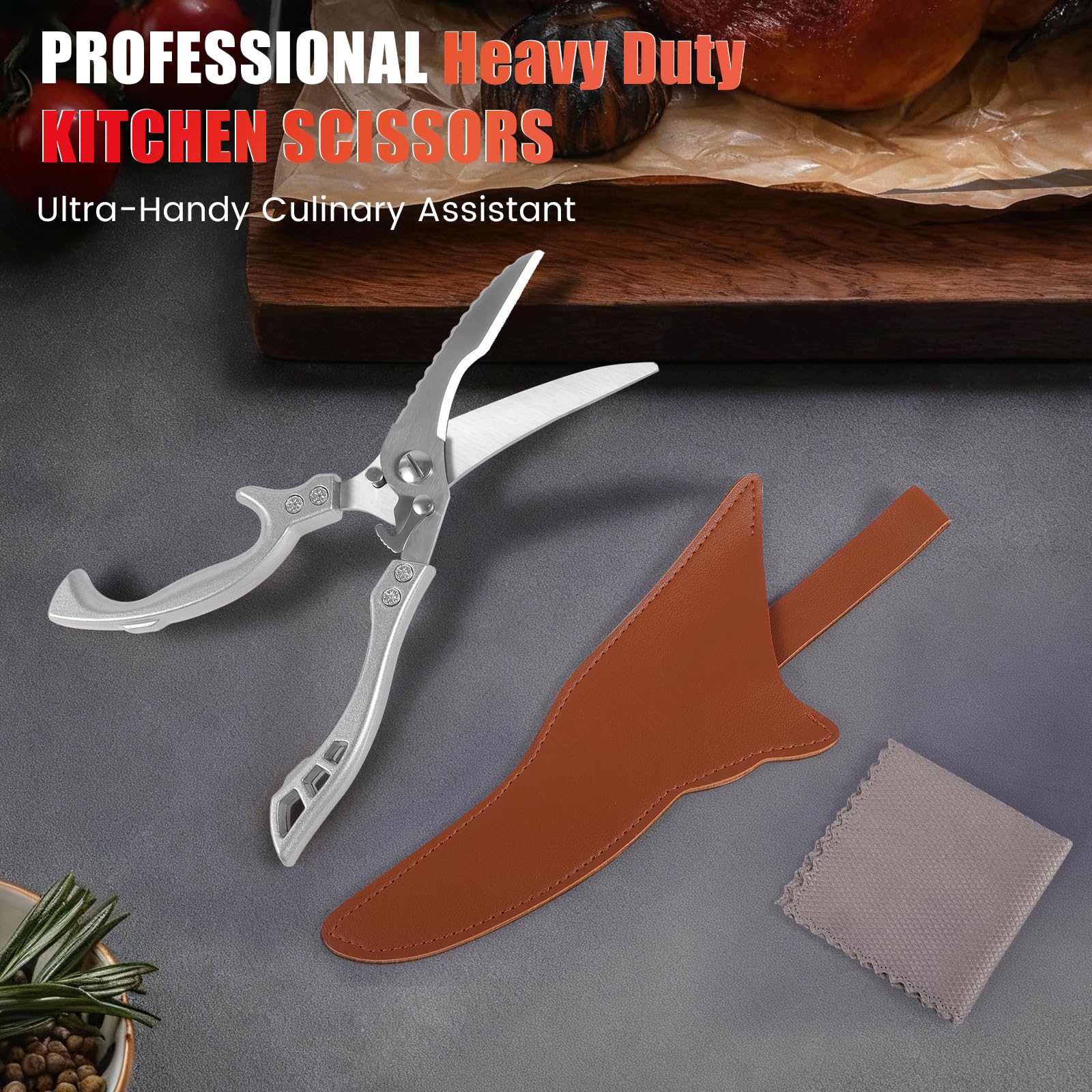 ANDONG Forbici da cucina professionali resistenti, caricate a molla, ultra affilate, in acciaio inox, multiuso, per pollame, ossa, carne, pollo, pesce, tacchino, verdure, lavabili in lavastoviglie