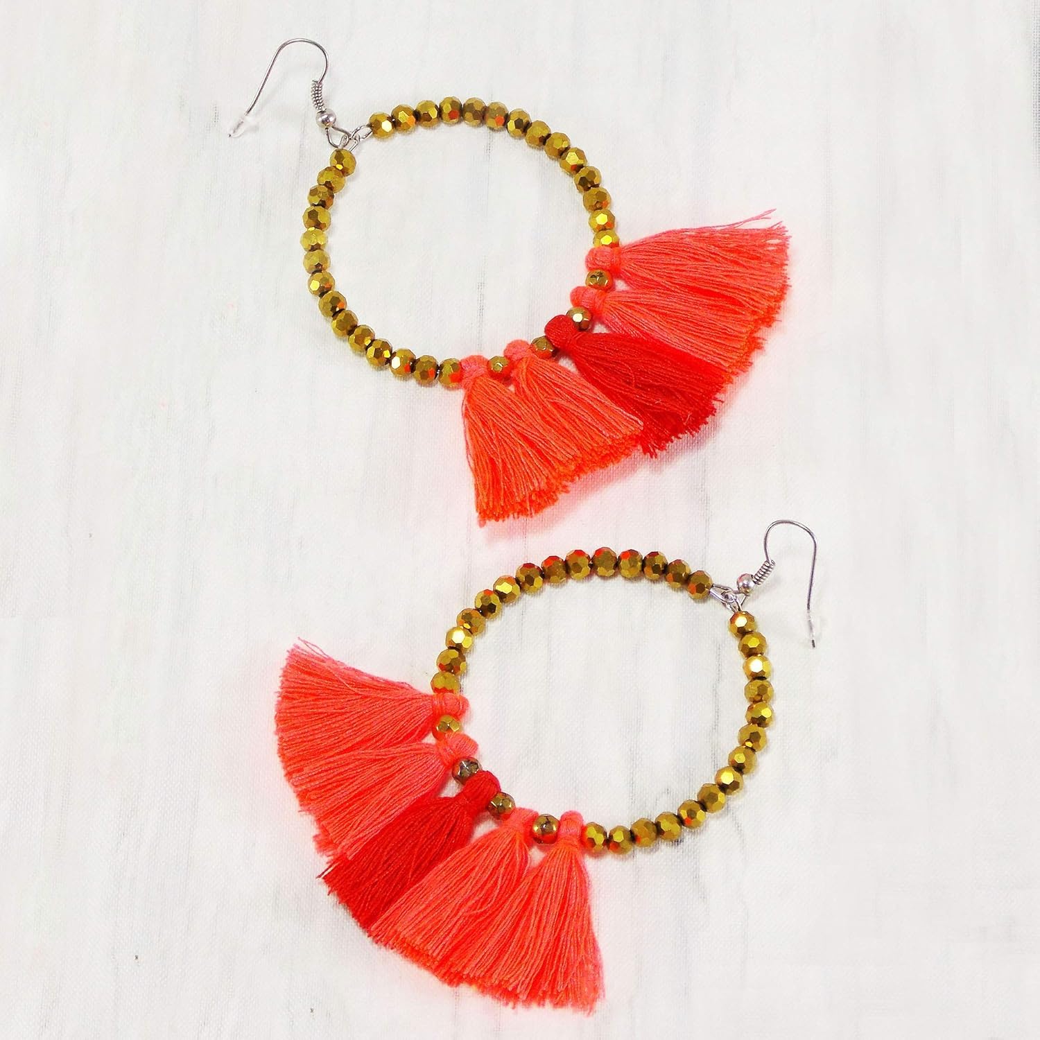 HANDMADE Golden Beaded Earrings For Her Boho Earrings orange Large Hoop Earrings African unique gifts - Image 8