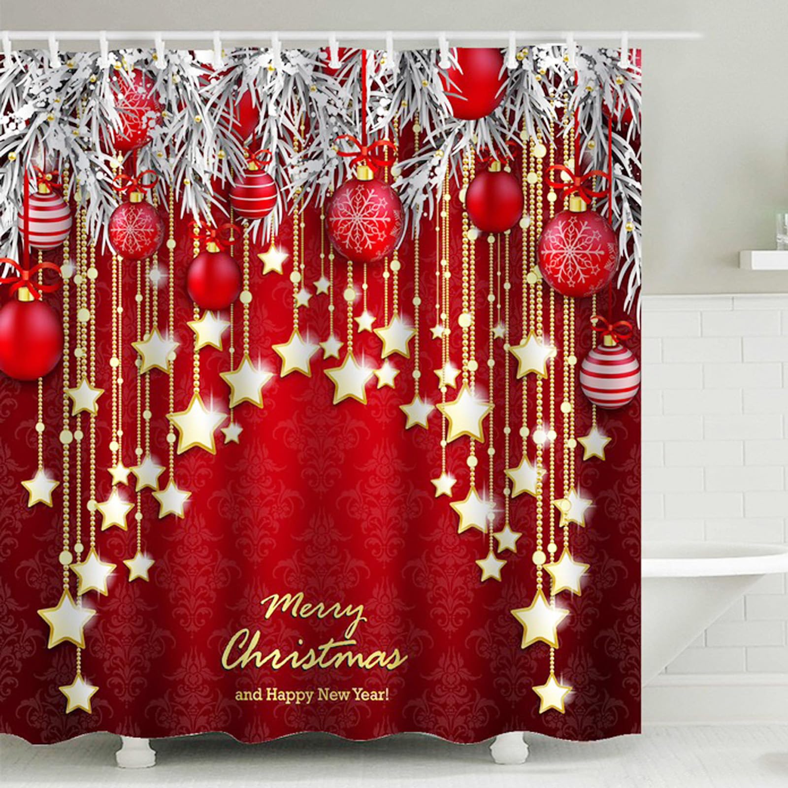 Amazon.com: FOYOUHA Christmas Shower Curtain, Fabric Shower Curtains ...