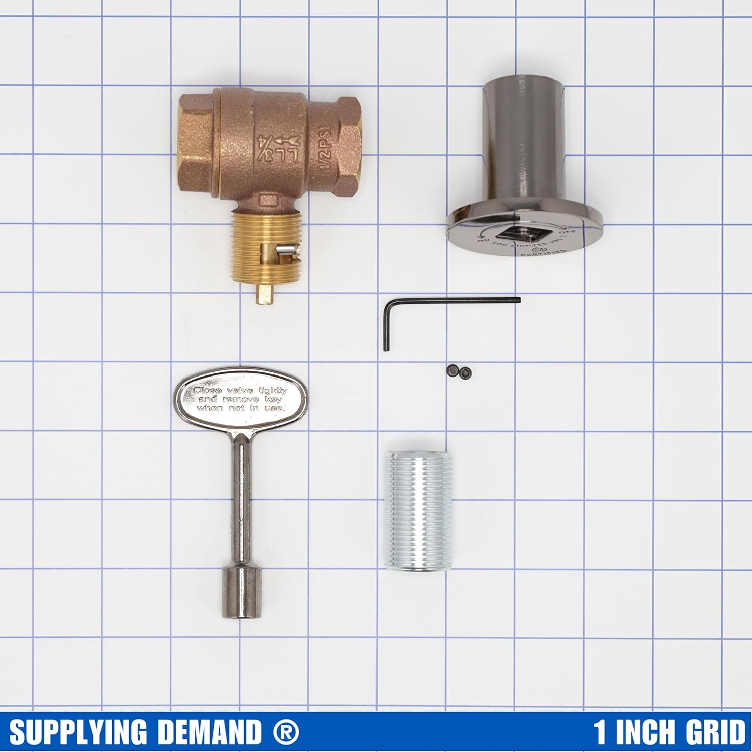 Supplying Demand BVL-3SK-PWT Fireplace Fire Pit | 3/4" IPS Straight Log Lighter Ball Valve with Pewter Plated Cover and Key