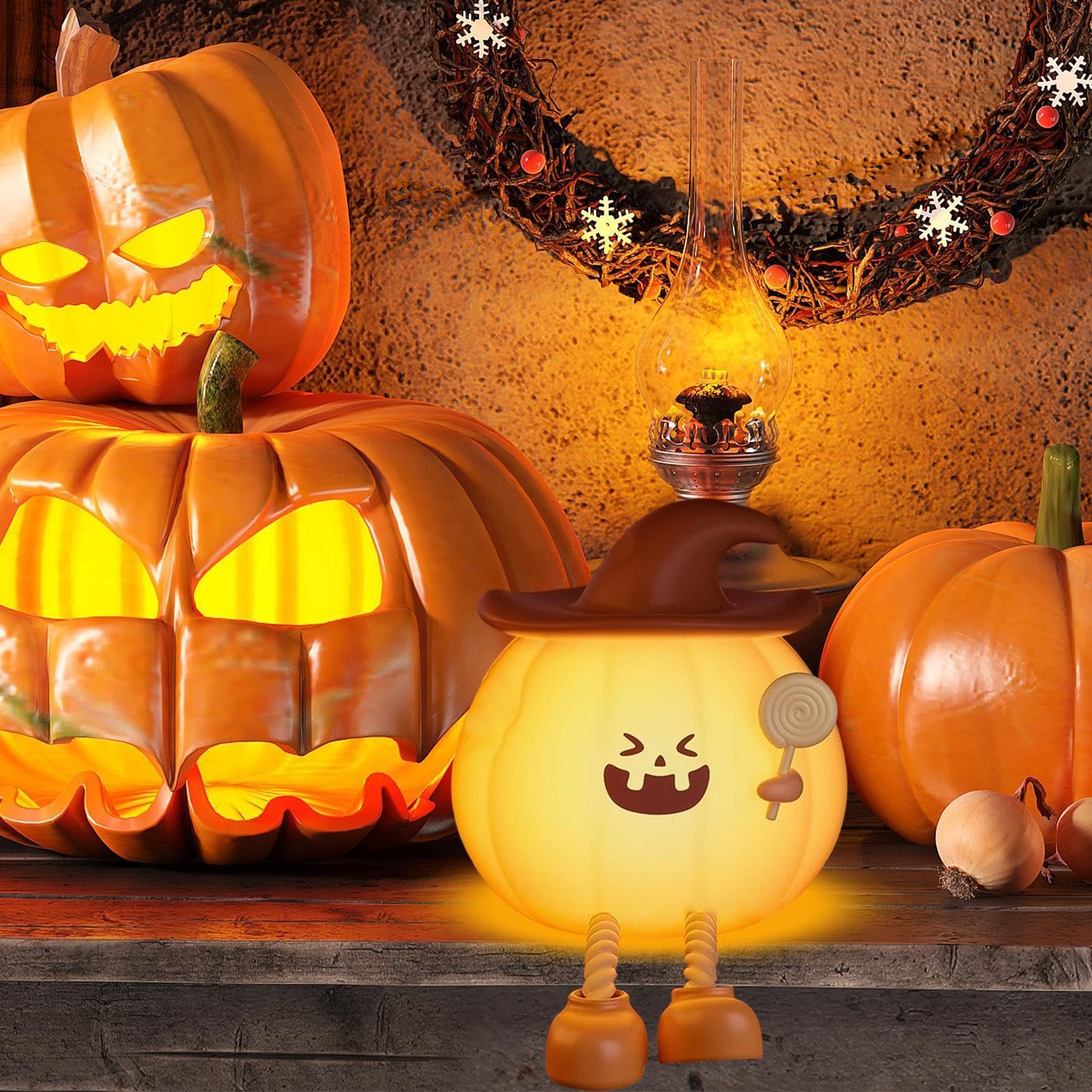 Halloweenowe Lampki Nocne Z Dynią Urocza Ładowalna Bezprzewodowa