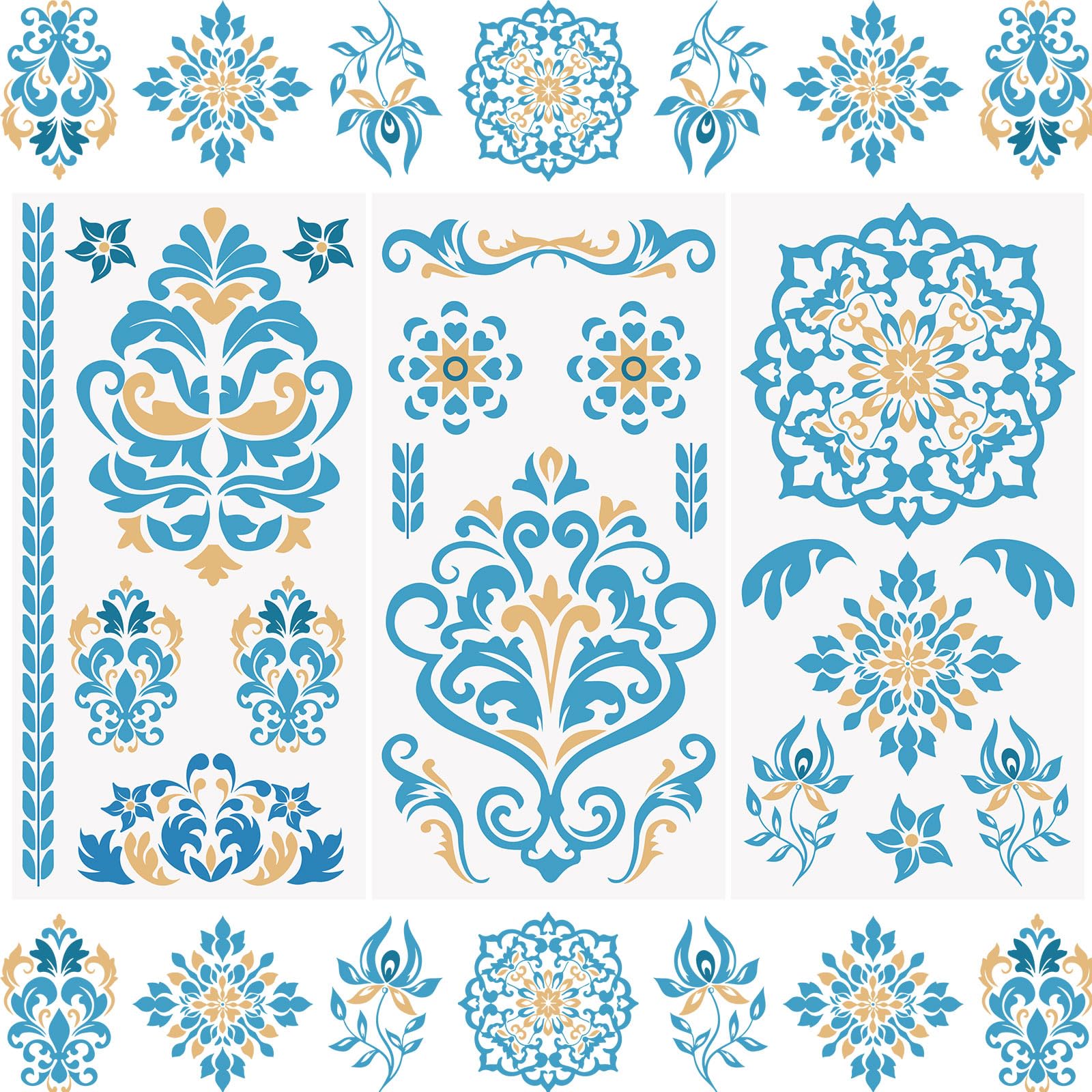 WANDIC 3Pcs Rub On Transfer Stickers Blue Pattern Waterproof Decals Furniture Craft Embellishments for DIY Scrapbooking Photo Albums,15 * 30cm — image 1