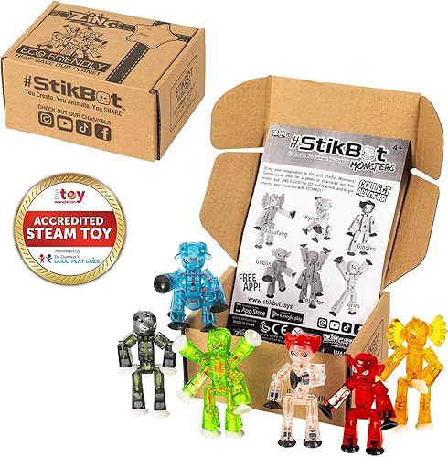 Miniatura 2 de StikBot Zing Monsters, juego completo de 6 figuras de acción de monstruo posables, incluye risas, duende, insector, sombrío, Aquafang y Kyron