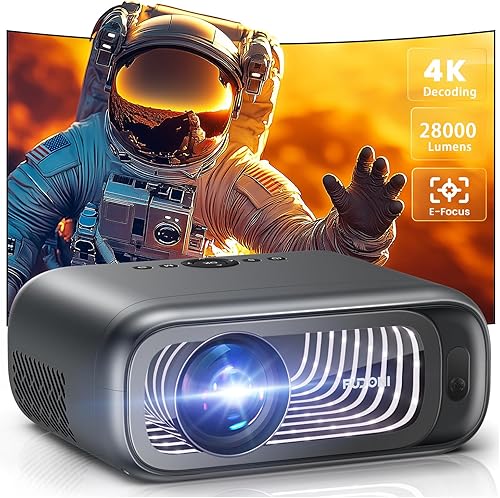Enfoque eléctricoKeystone automático Proyector FUDONI con WiFi 6 y Bluetooth de doble vía, nativo 1080P 28000L 4K soporte proyector de película al