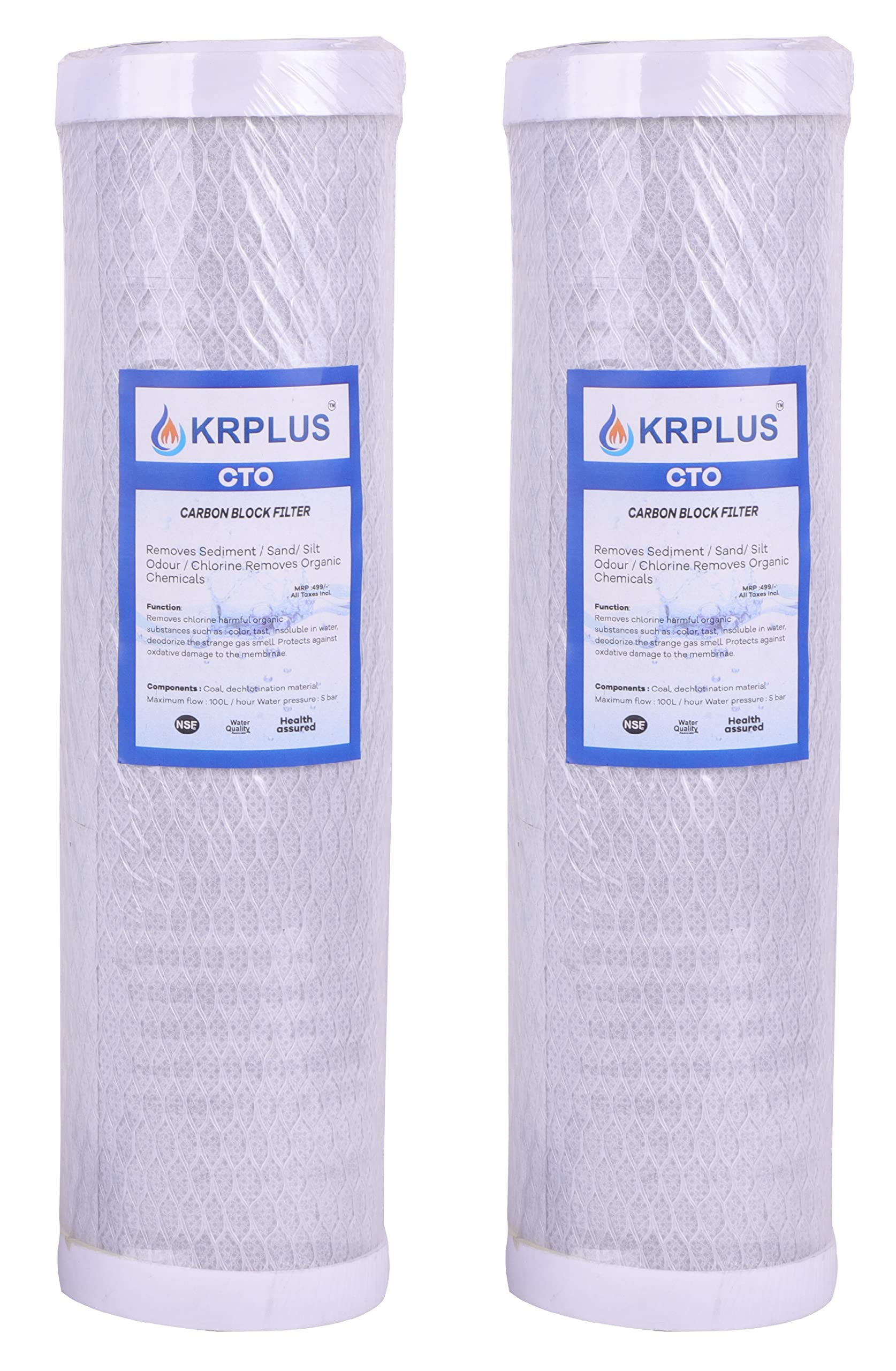 KRPLUS® RO Replacement CTO Filter for 25 Lph Commercial RO and Under Sink Water Purifier - 2 Pack
