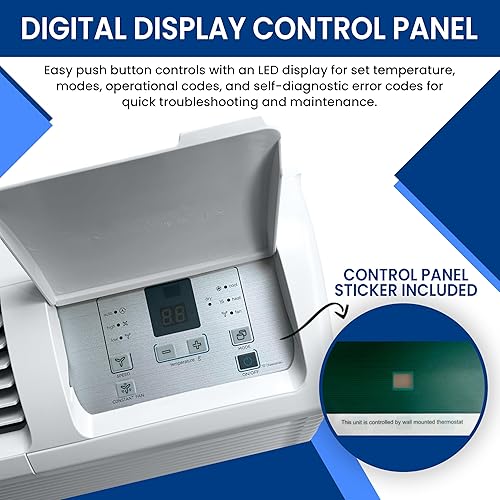 Miniatura 6 de Klimaire PTAC 15,000 BTU Bomba de calor R-32 con control remoto y calentador eléctrico de 3.5 kW -230V