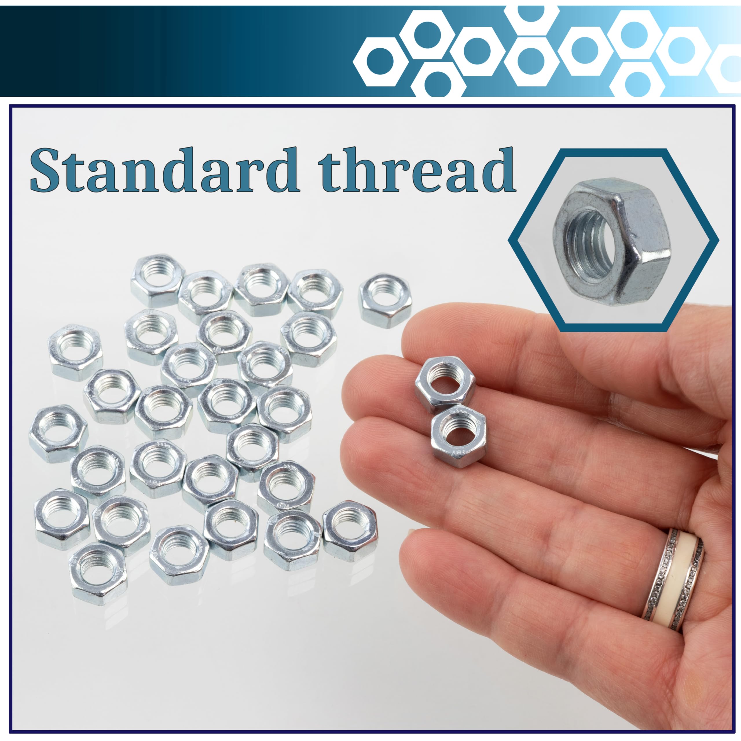 AERZETIX - Set di 30 Dadi esagonali M7x1mm a 6 lati con filettatura metrica - in acciaio zincato - colore argento - ideali per progetti fai da te elettronica e meccanica
