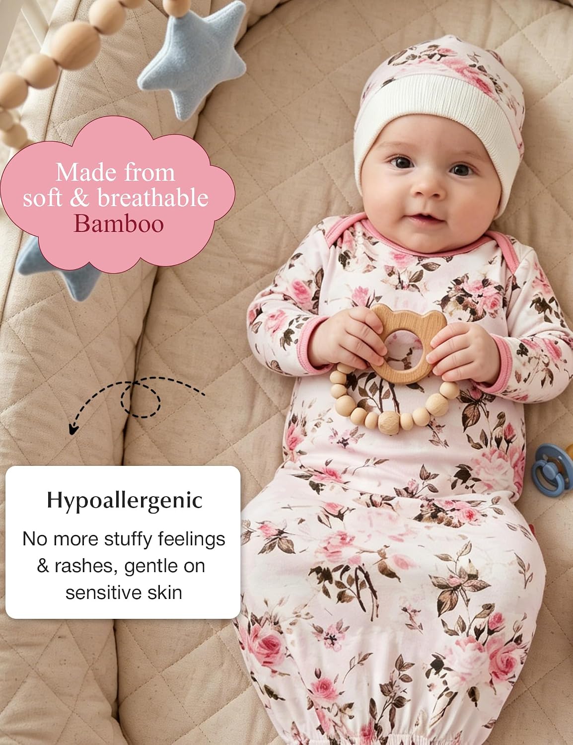 Bamboo Viscose 2-Pack Baby Gowns for Boys and Girls Long Sleeve Infant and Newborn Sleepers