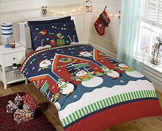 Father Christmas Kids Xmas Snowman Penguin Santa Quilt Duvet Cover and Pillowcase Bedding Bed Set, Multi-Colour, 2 pcs , S...