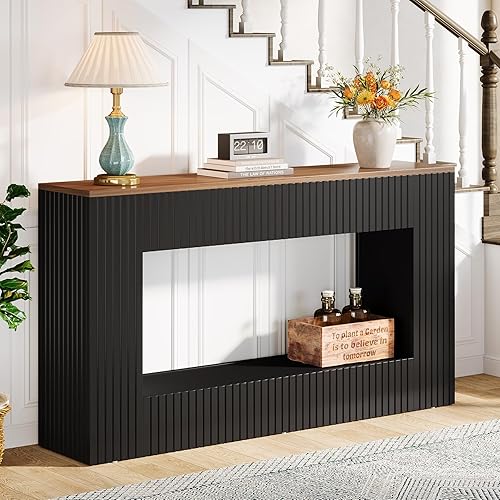 Miniatura 3 de Tribesigns Mesa consola moderna, mesa de entrada de madera de 55 pulgadas con almacenamiento, mesa de sofá larga estrecha detrás del sofá para sala