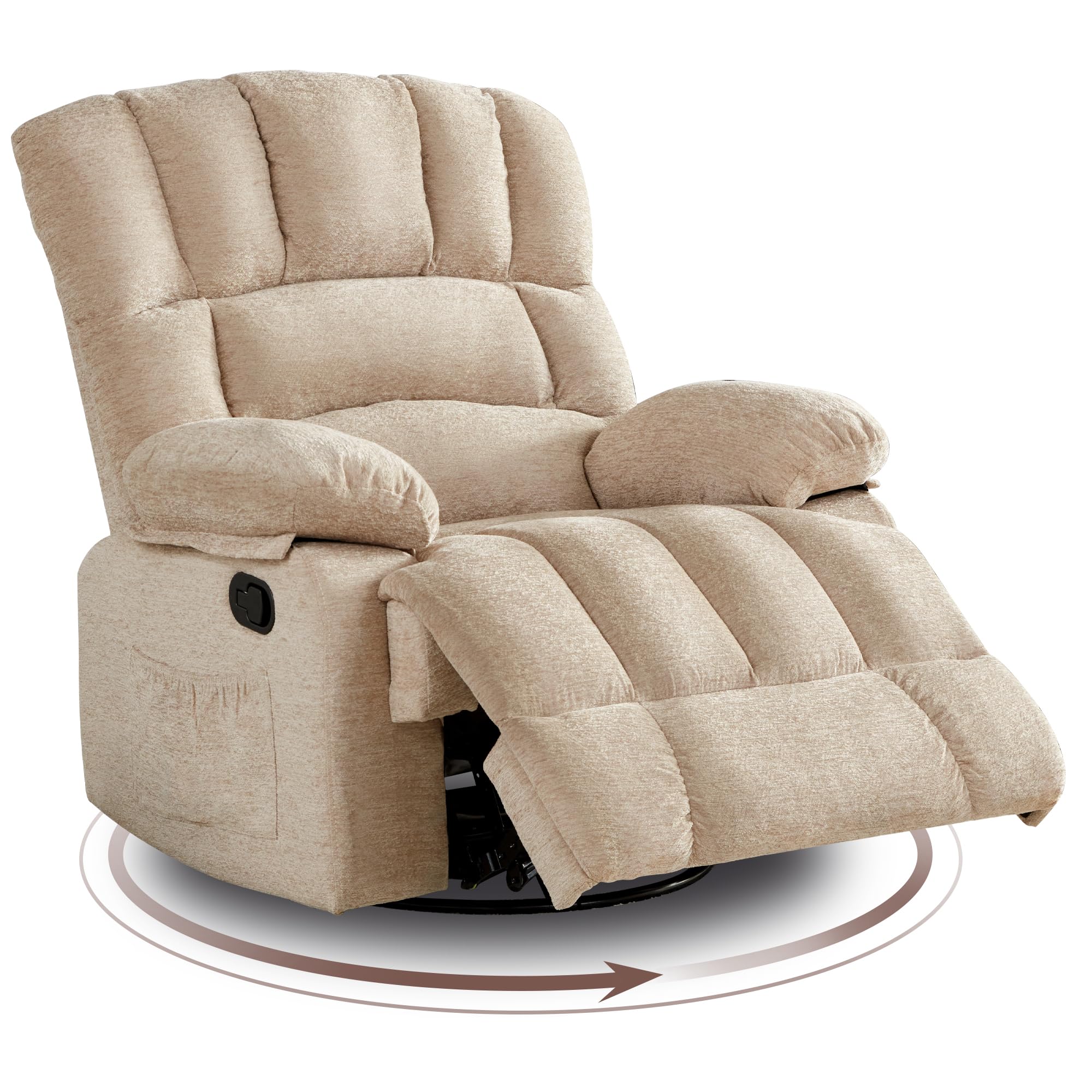 Oversized Swivel Rocker Recliner Chair, 360° Rocking Recliner Chair, Overstuffed Manual Nusery Glider Recliner, Extra Wide Recliner for Living Room Lazy Boy Single Sofa Seat Sandy