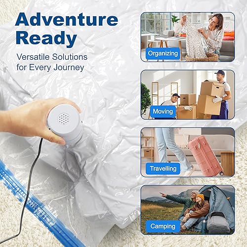 Miniatura 8 de HOUSE DAY Paquete de 30 bolsas de almacenamiento al vacío con bomba eléctrica, 4 tamaños + 2 enrollables (5 cada una), bolsas de sellado al vacío