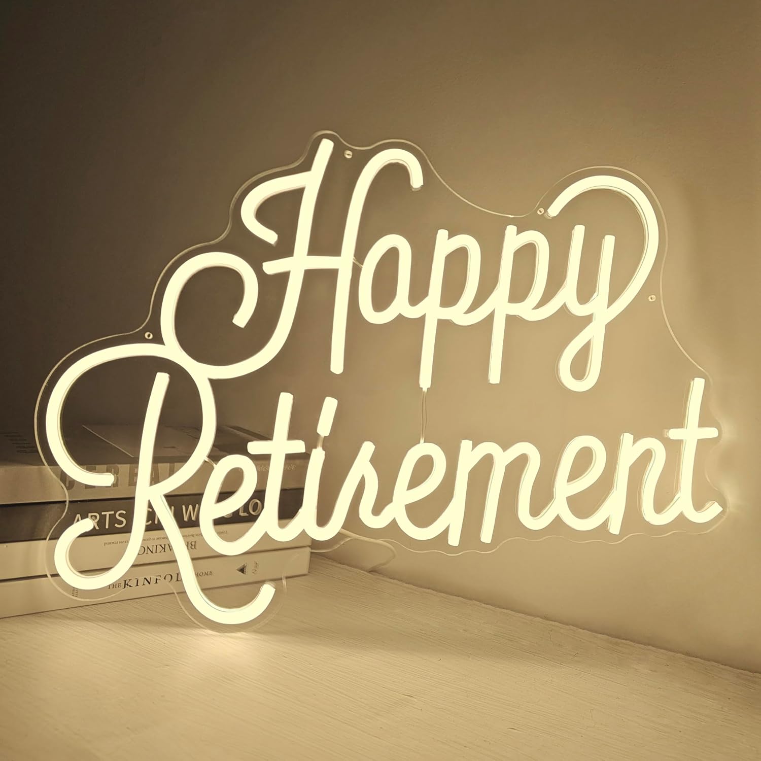 Larger Happy Retirement Neon Signs for Wall Decor Larger Happy Retirement Neon Lights for Bedroom Dimmable Led Signs for Bedroom Wall Farewell Party Decorations for Men Women,20.47*14.76 Inch