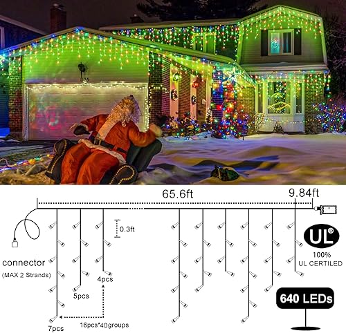 Miniatura 57 de Luces de Navidad de carámbano para exteriores, 33 pies, 400 luces LED de carámbano para exteriores con 75 gotas, luz de Navidad impermeable