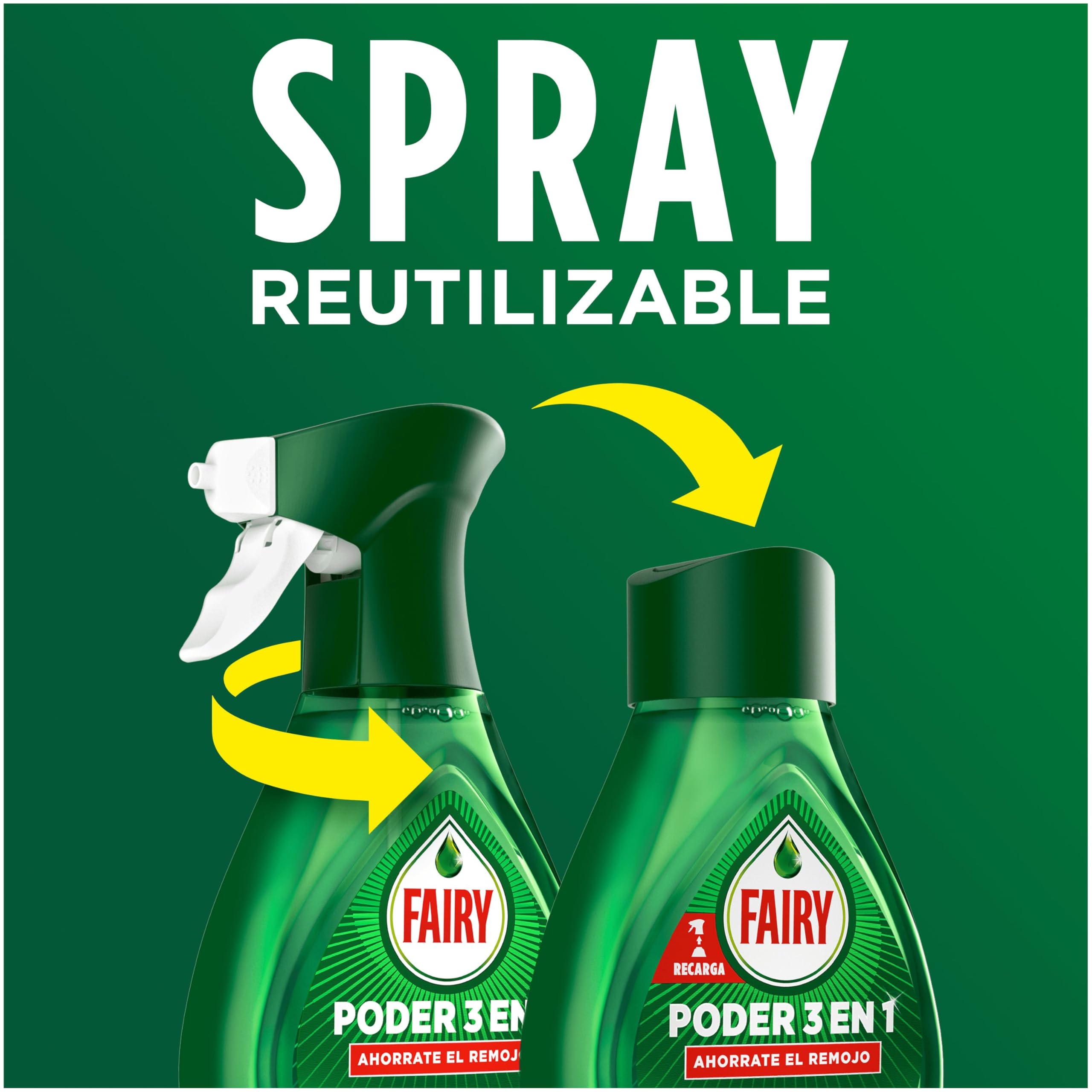 Fairy Poder Sin Remojo Limón Spray Recambio, Vajilla y Cocina, Antigrasa, 2000ml, Paquete de 4