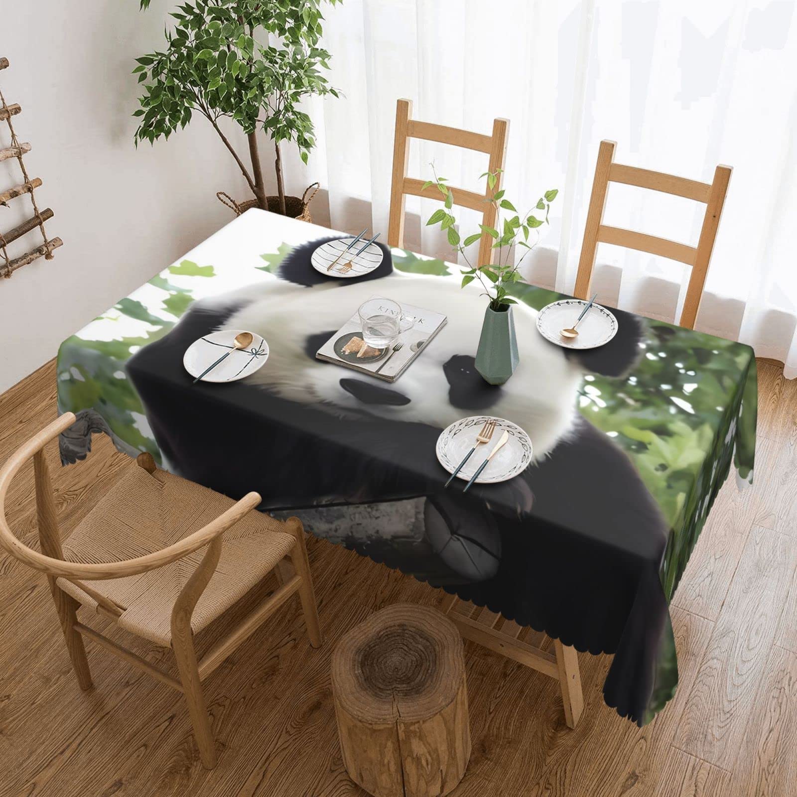 Nappe rectangulaire panda 183x137 cm imperméable et infroissable pour table de cuisine