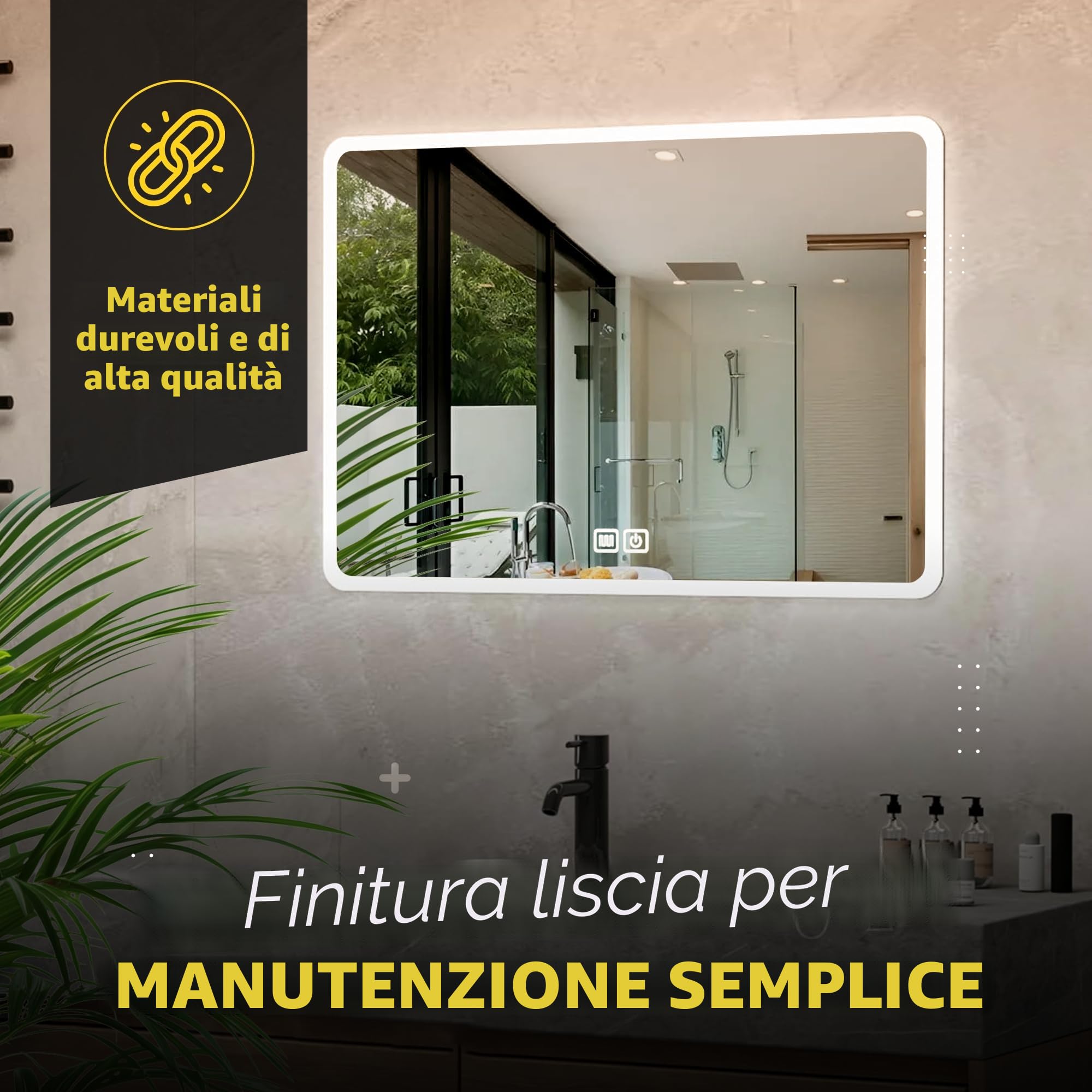 Bayt Specchio da Bagno LED con Luci 52x75cm - Specchio da Bagno LED Dimmerabile a 3 Colori | Specchio Illuminato da Muro Antiappannamento | Specchio da Bagno Moderno a Muro Rettangolare