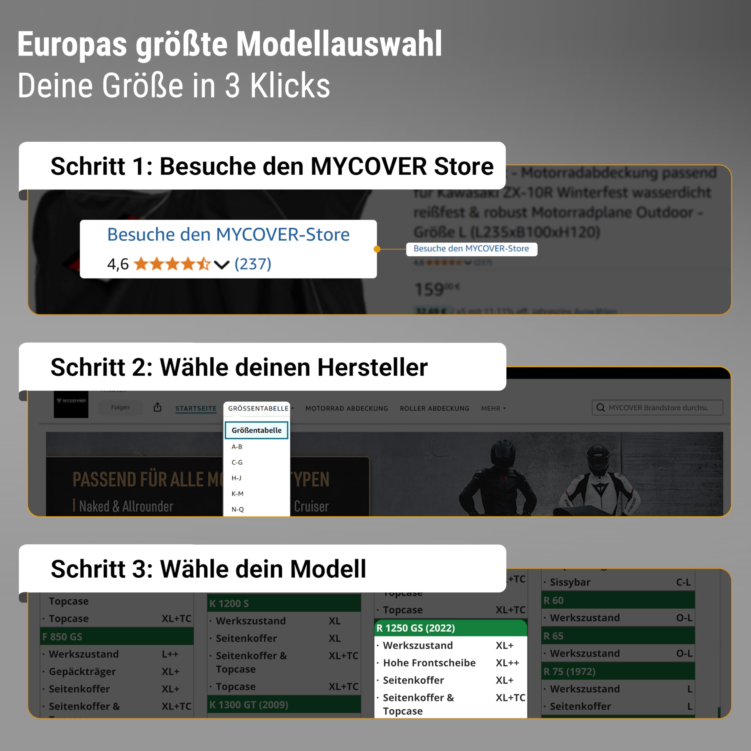 handgefertigte Premium Motorrad Abdeckplane – 30 Größen für über 2500 Modelle – 100% passgenau, wasserdicht, Winterfest & extrem reißfest – Indoor & Outdoor - Größe XL+ (L245xB110xH145)