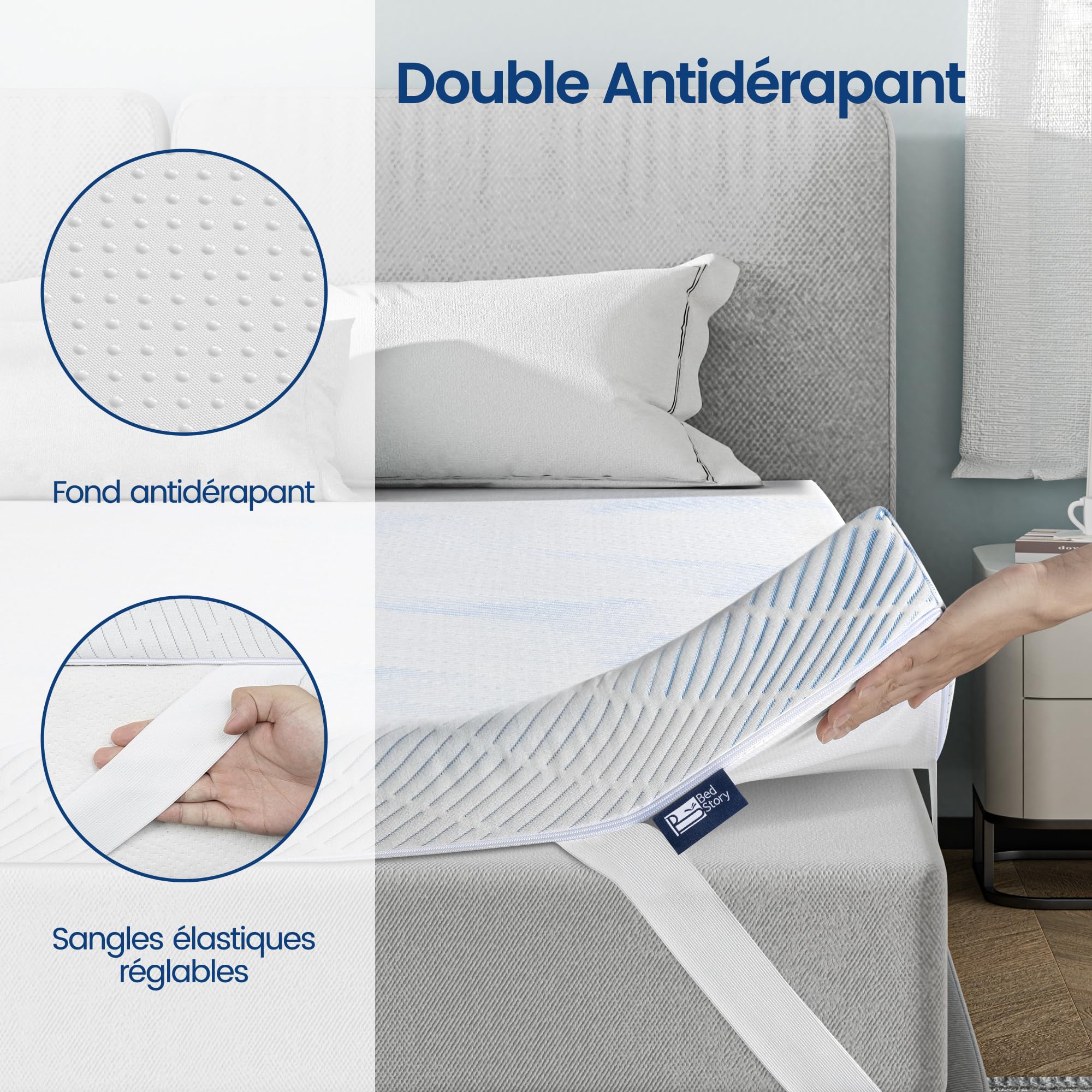 BedStory Surmatelas 90x190 cm | sur-Matelas 1 Personne en Mémoire de Forme Gel | Soutien Optimal | Housse Hypoallergénique Lavable | Épaisseur 7 cm