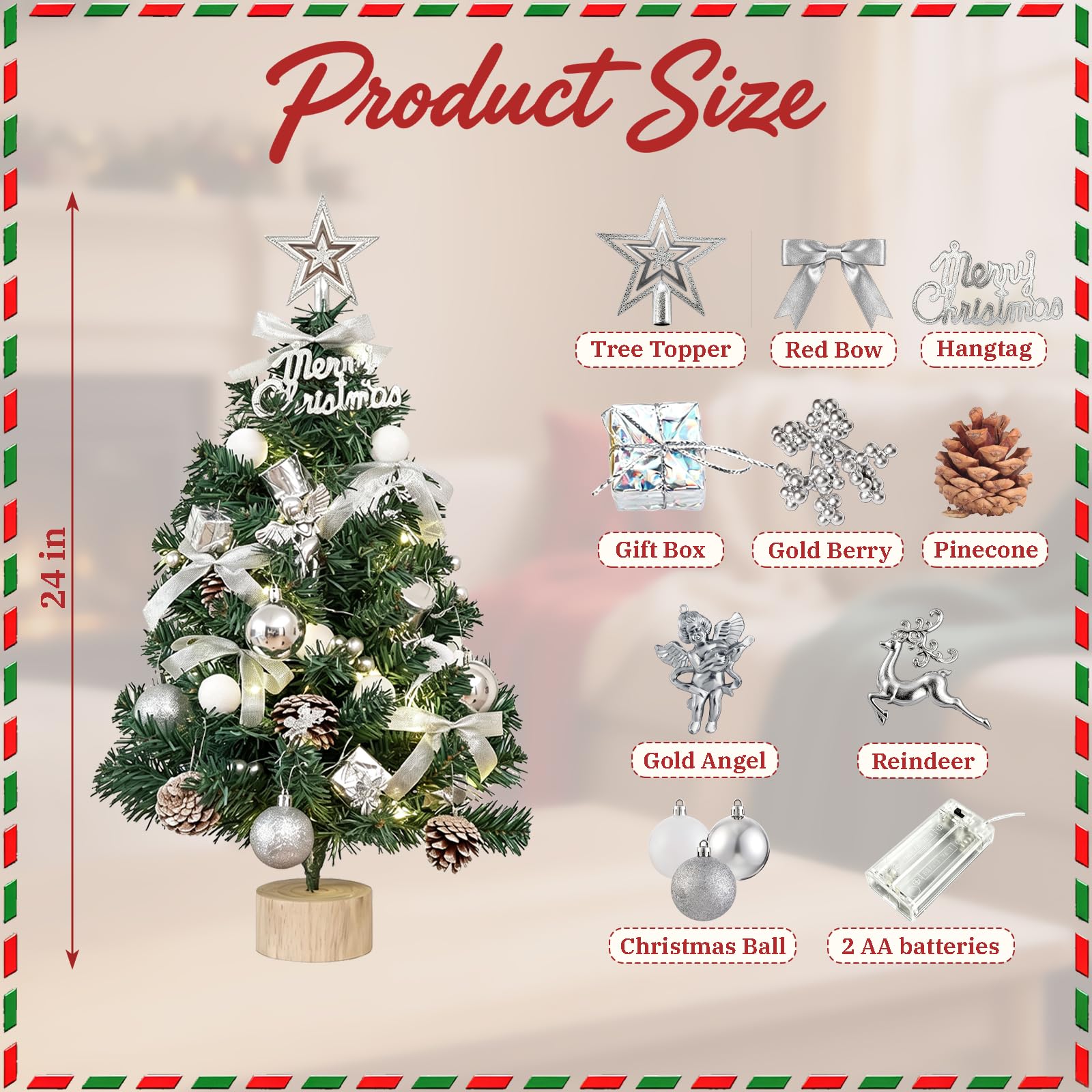 Mini sapin de Noël de table de 61 cm avec lumières | Petit sapin de Noël artificiel avec étoile - Kit de bricolage - Décoration pour la maison et centre de table - Blanc 60C06