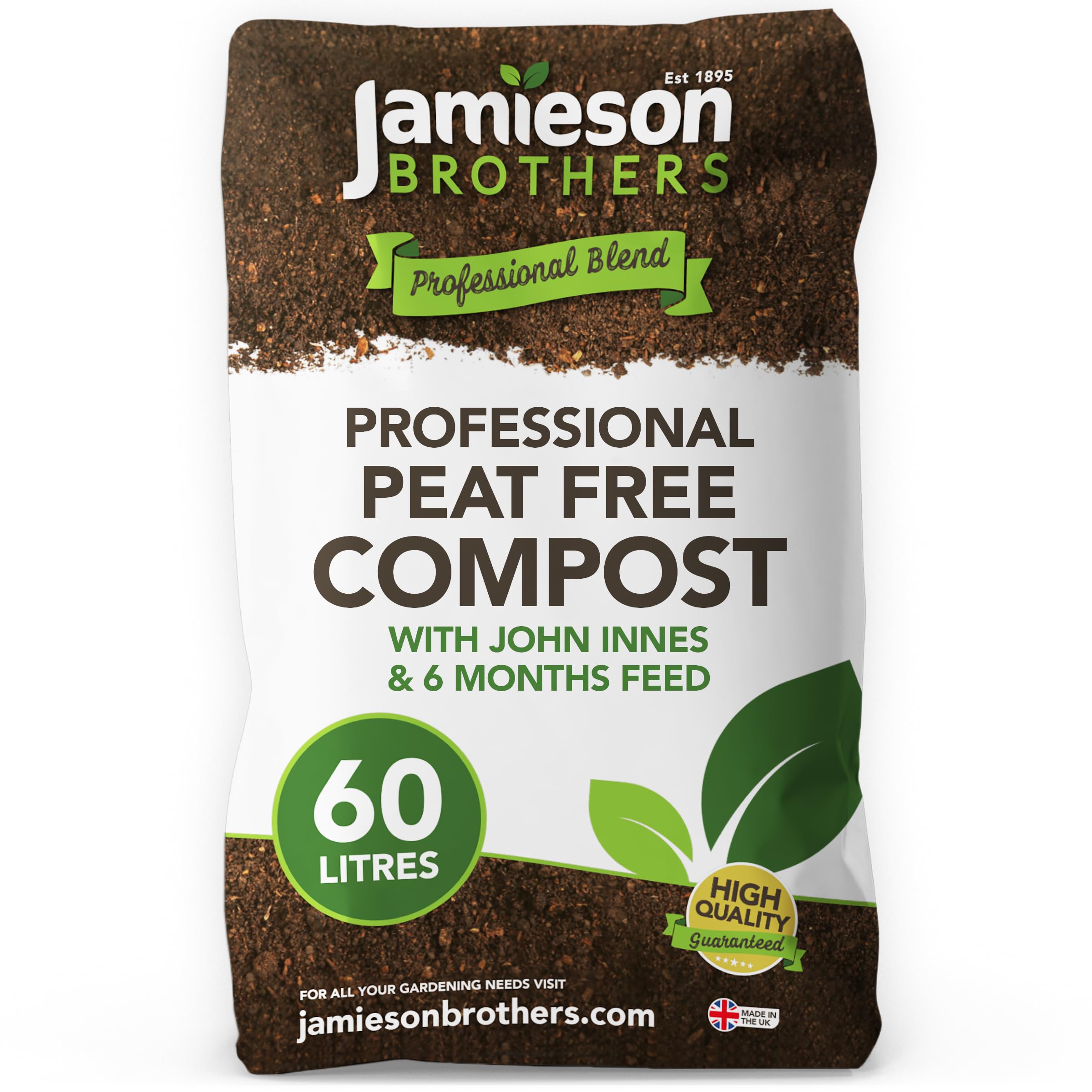 Jamieson Brothers Peat Free Professional All Purpose Compost with added John Innes 60L - Specially formulated mix which comes with 6 months feeding as standard