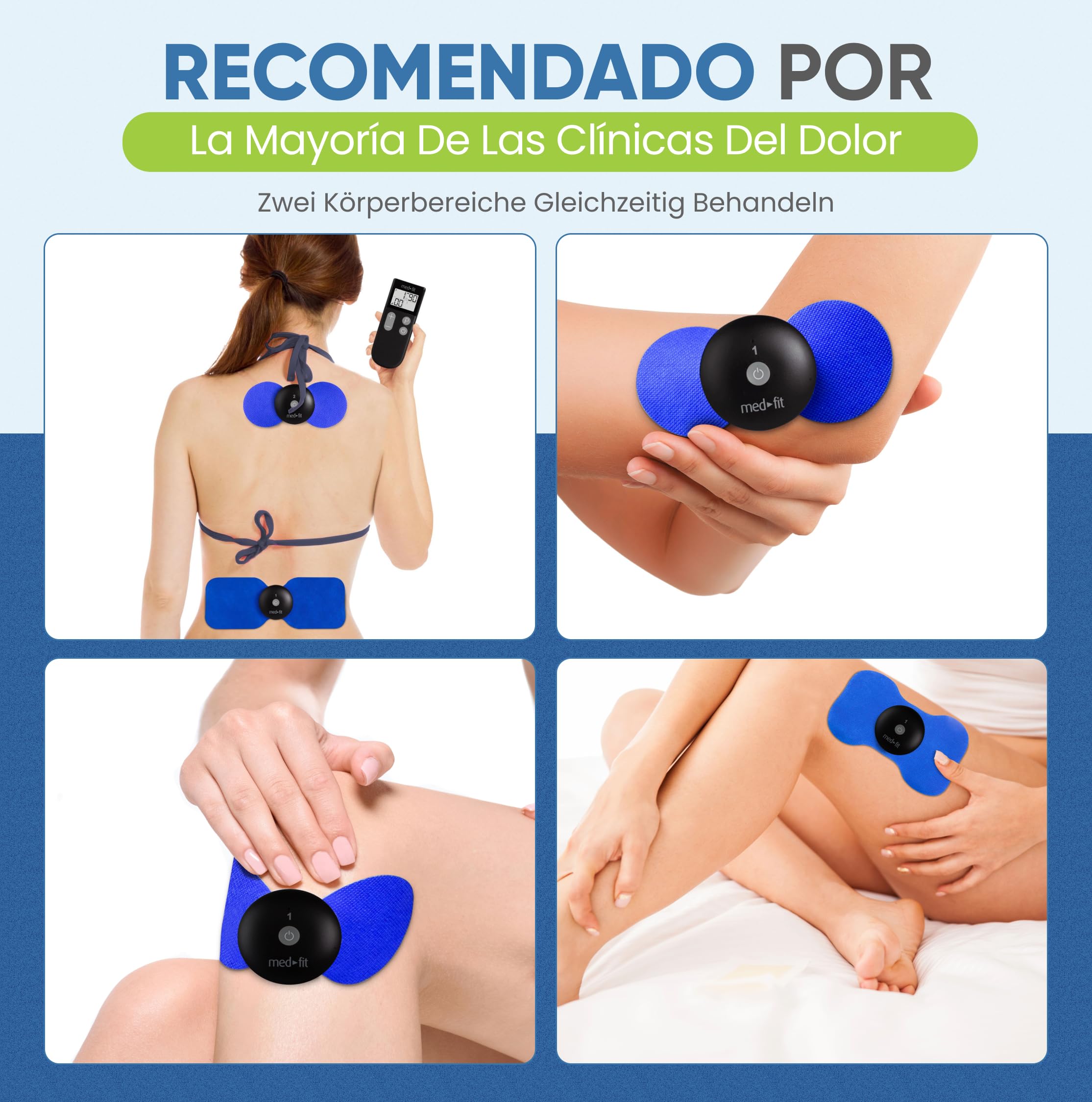 MED-FIT Máquina TENS inalámbrica de 4 canales para alivio del dolor, relajación muscular y manejo del dolor - Trata hasta 4 áreas simultáneamente para tratamiento de cuerpo completo - Fuerza
