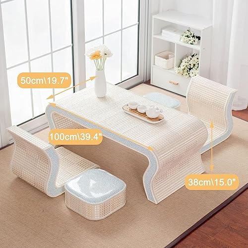 Mesa de Centro Mesa de centro tejida de bambú para sala de estar, ventana de bahía, mesa baja clásica y elegante Tatami pequeña mesa de té