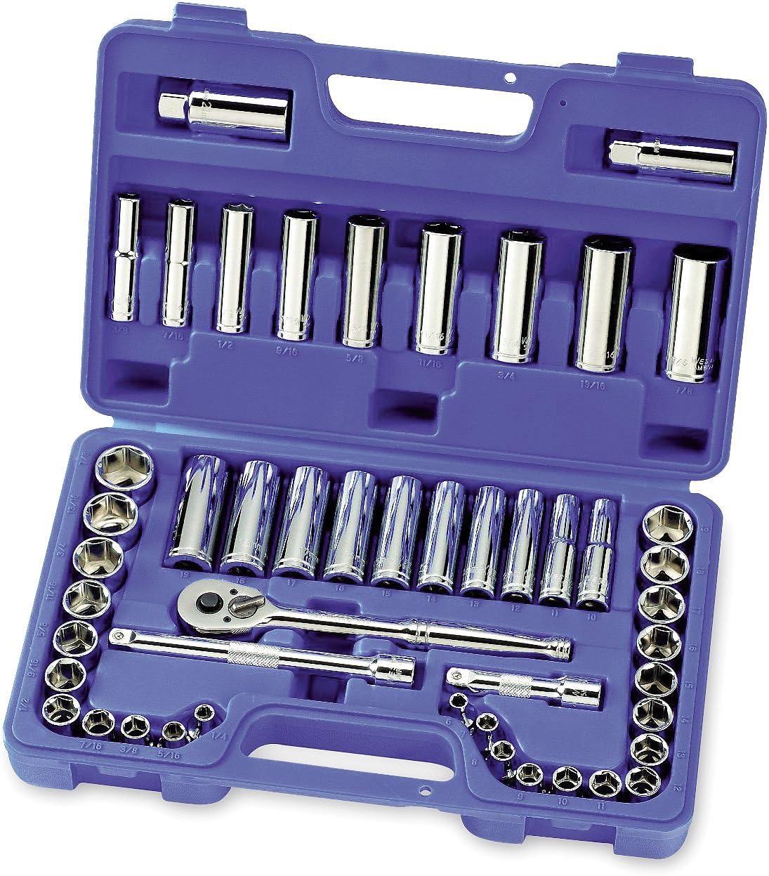 Westward 1KEH7 Socket Set, 3/8 In Drive, 6 Pt, 49 PC