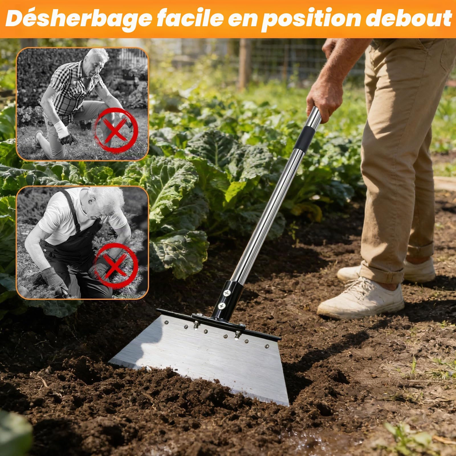165CM Pelle de Nettoyage Multifonctionnelle avec Poignée D'extension en Acier Inoxydable Pelle Nettoyage Extérieur Jardin Longueur Réglable Grattoir Jardinage Desherbage pour aux Jardins Terrasses