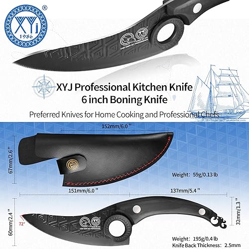 Miniatura 9 de XYJ Juego de cuchillos de chef portátiles profesionales, desde 1986, cuchillo para deshuesar para acampar, cuchillos de carnicero con funda de