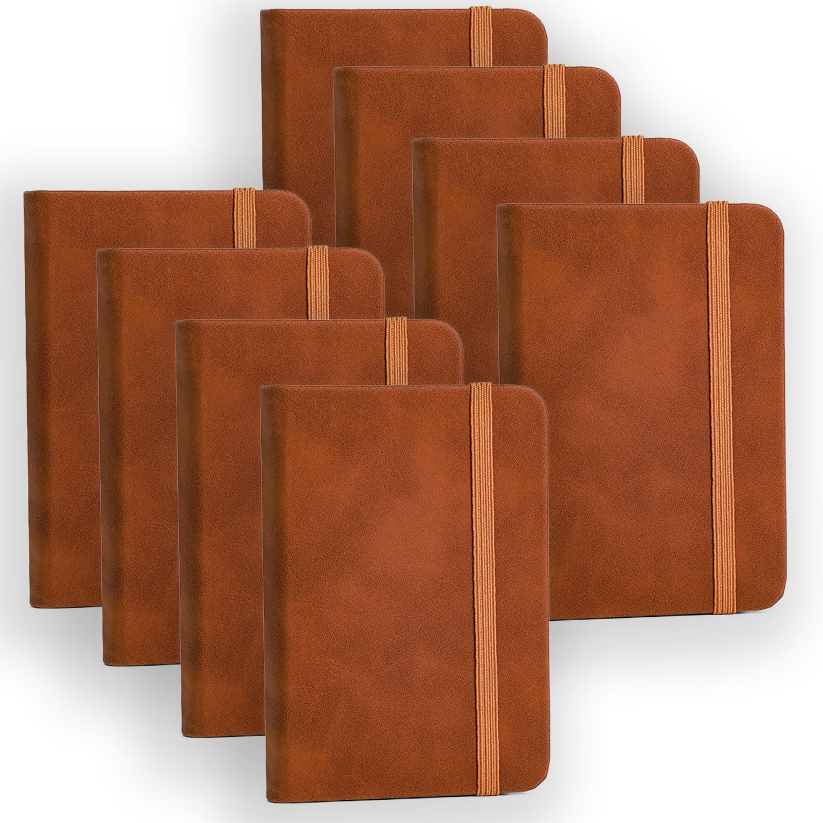 TUZAA Paquete de 8 cuadernos pequeños de bolsillo, 7.6 x 11.2 cm, tapa dura con papel grueso rayado, 200 páginas de piel (marrón)