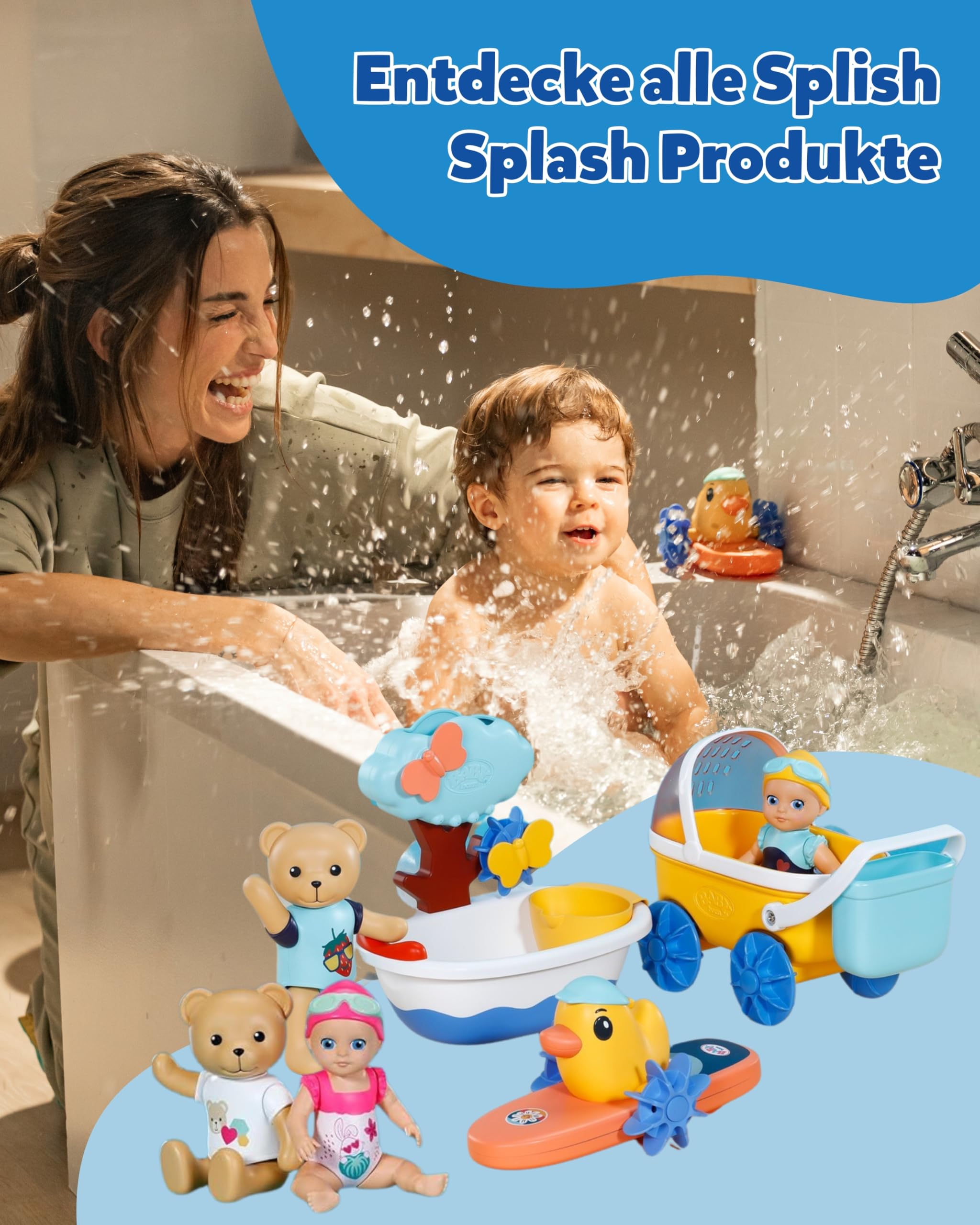 BABY born Splish Splash Zabawka do kąpieli Teddy – rozmiar 15 cm – z mechaniczną funkcją pływania – działa całkowicie bez baterii – odpowiednia dla dzieci od 1 roku życia, kolor brązowy