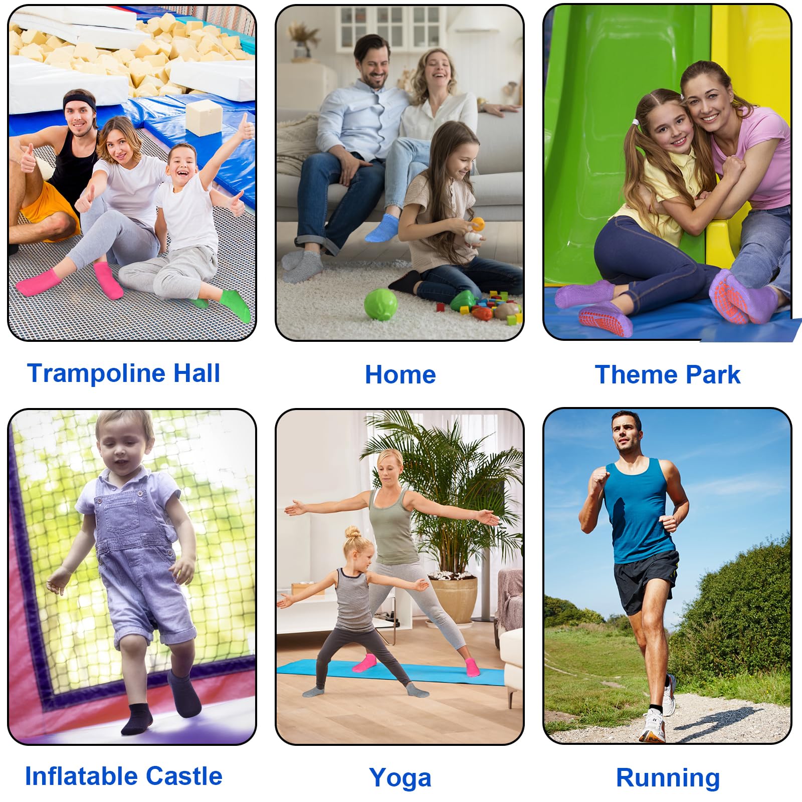 SkiBeaut Calcetines antideslizantes para cama elástica para niños, jóvenes y adultos, calcetines deportivos para niños, niñas, calcetines de yoga, mujeres y hombres, 4 pares